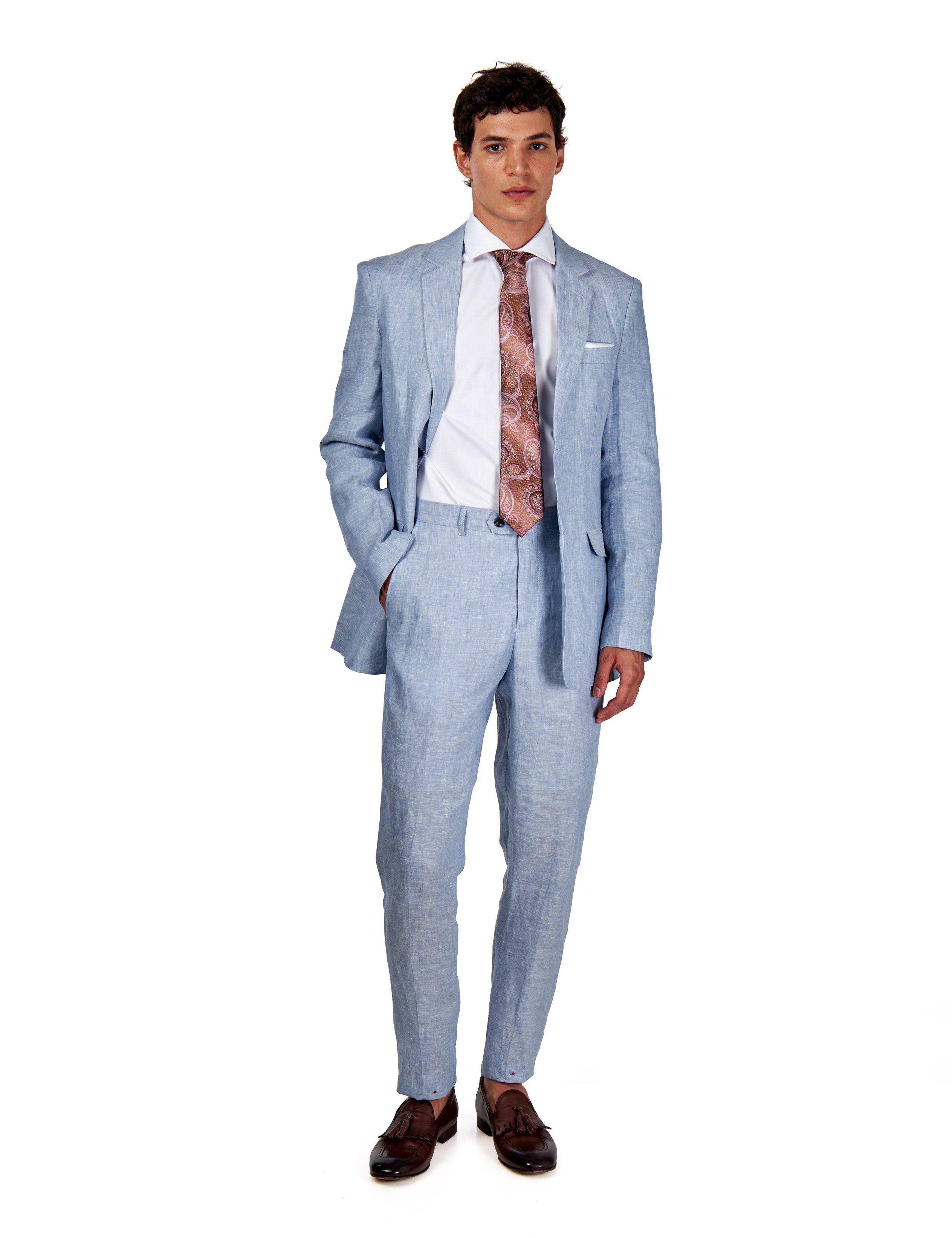 Lewis Light Blue Tailored Fit Pure Linen Summer Suit