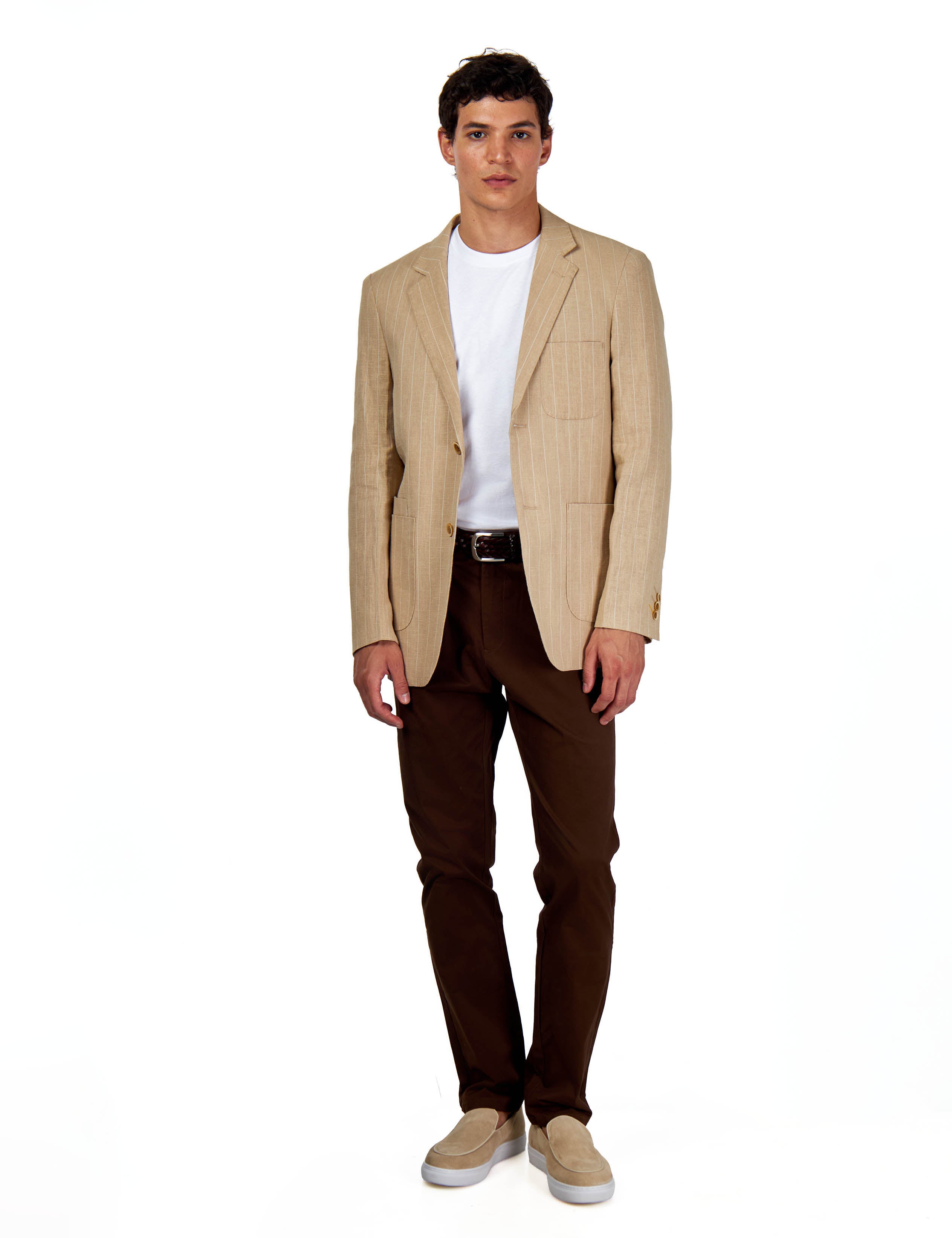 EDWIN – Beige Tailored Pinstripe Linen Blazer