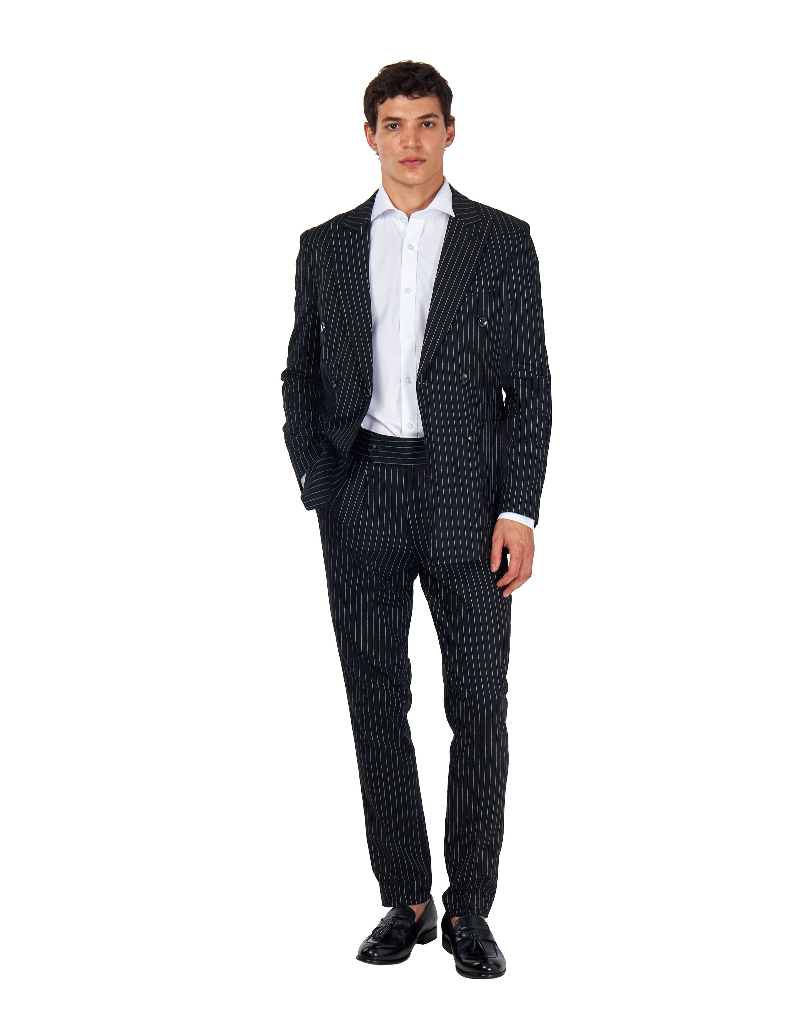 LLOYD – Black Pinstripe Double Breasted Linen Suit