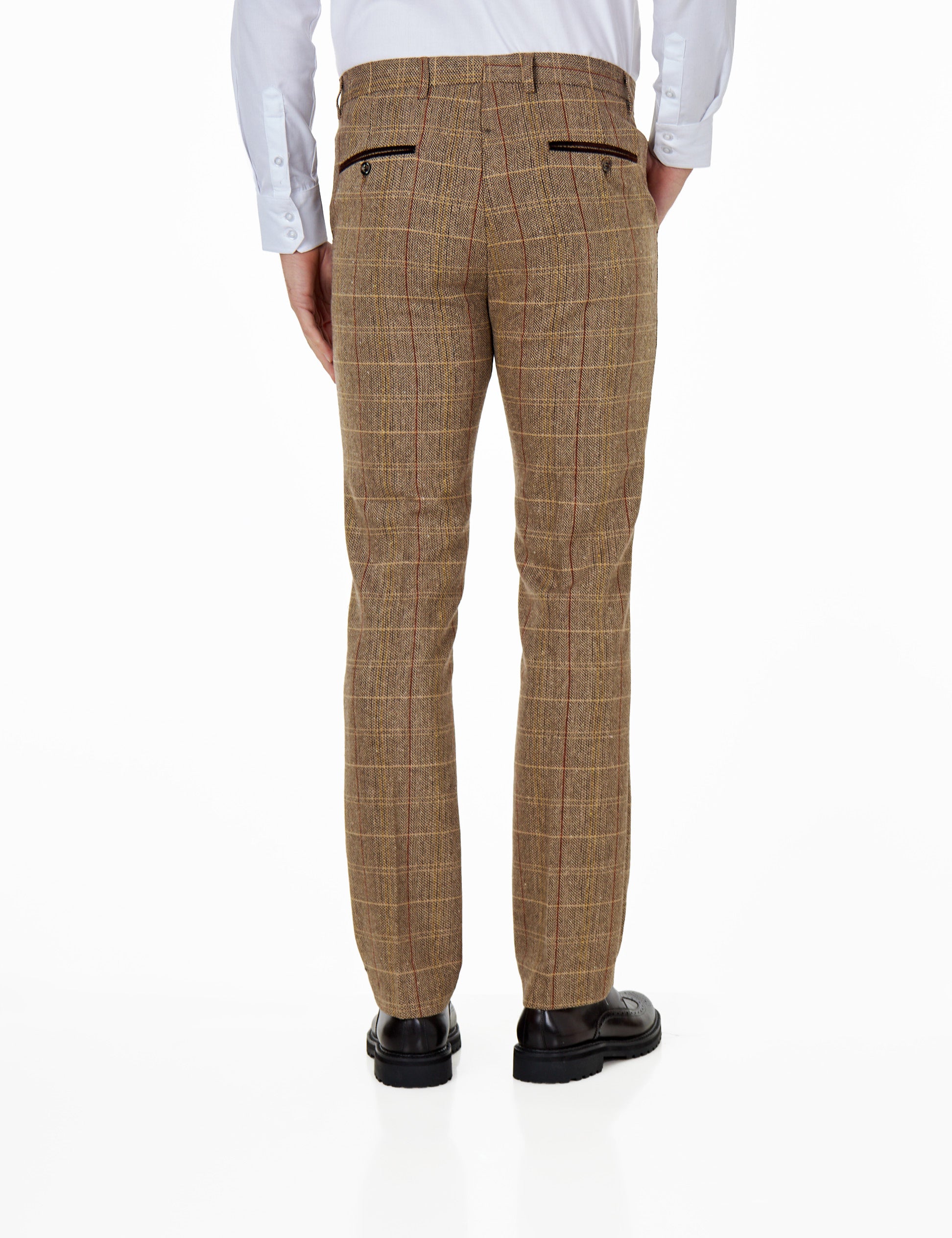 Carlo - Mens Brown Tweed Checks Tailored Fit Trousers