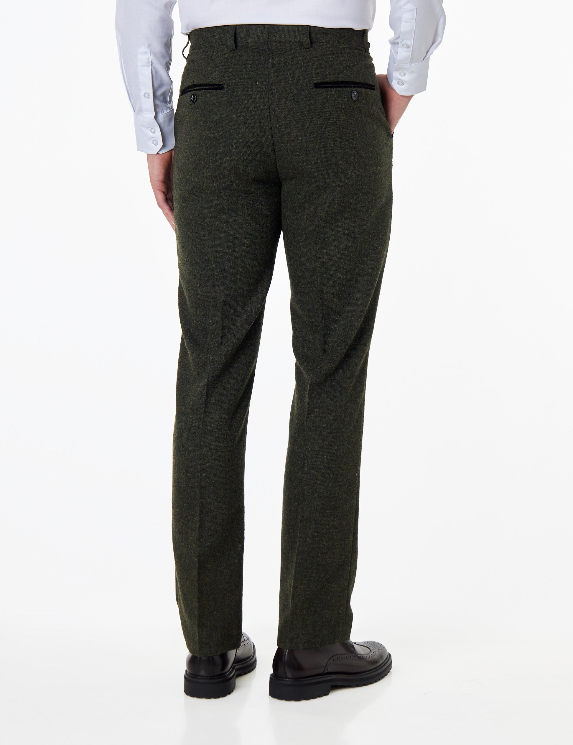 Dane D2-  Mens Green Classic Herringbone Tweed Tailored Fit Trousers