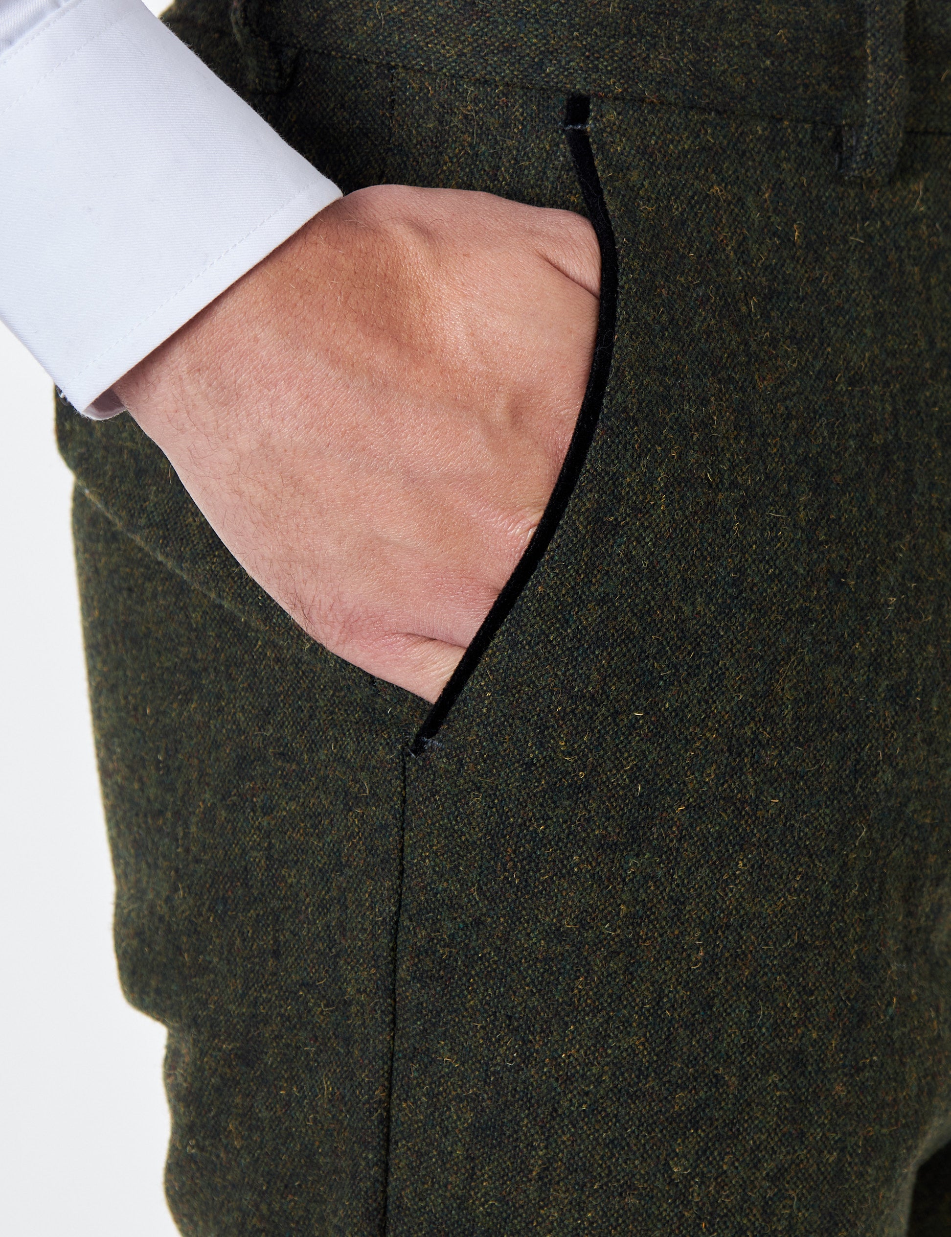 Dane D2-  Mens Green Classic Herringbone Tweed Tailored Fit Trousers