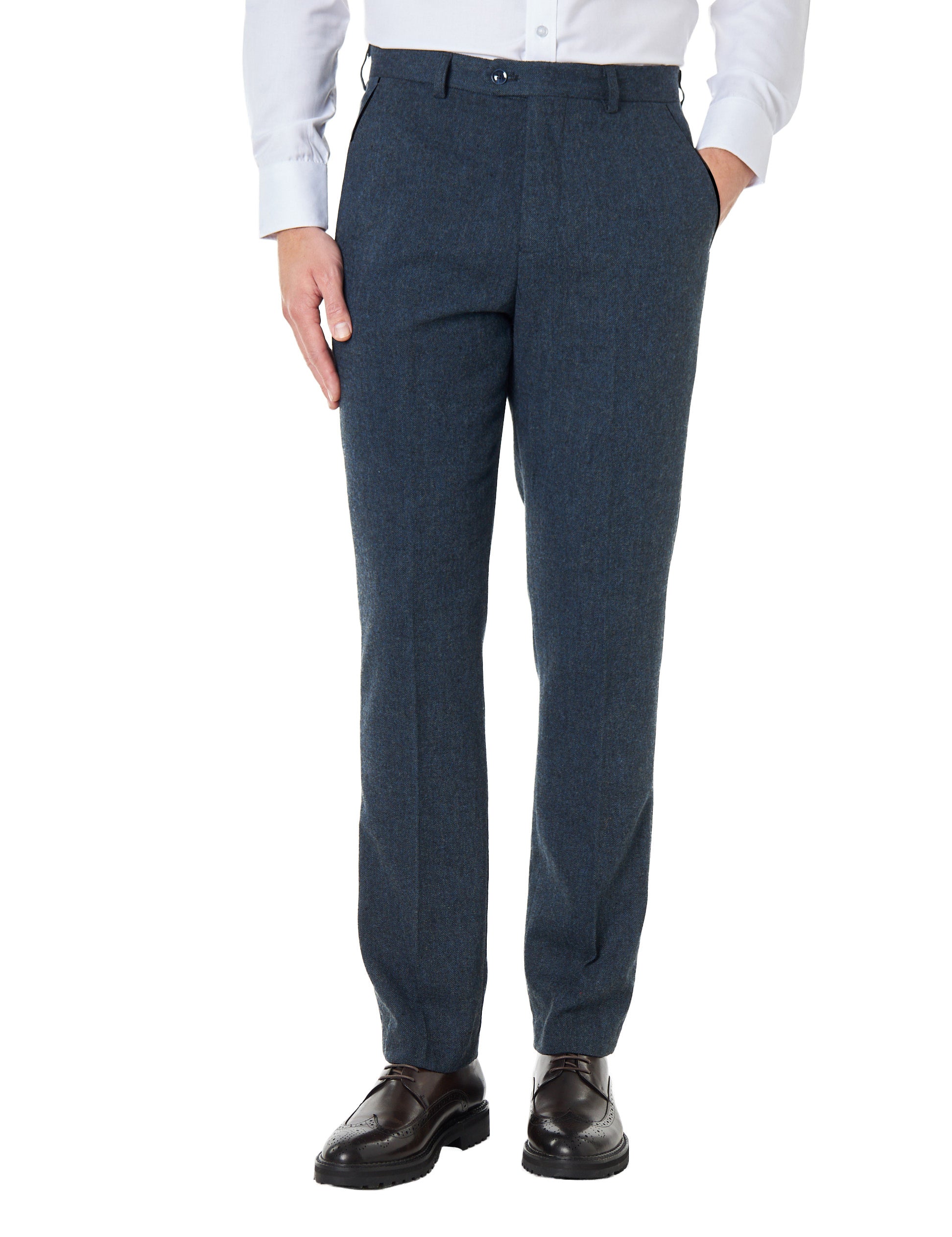 Dane D3-  Mens Blue Classic Herringbone Tweed Tailored Fit Trousers