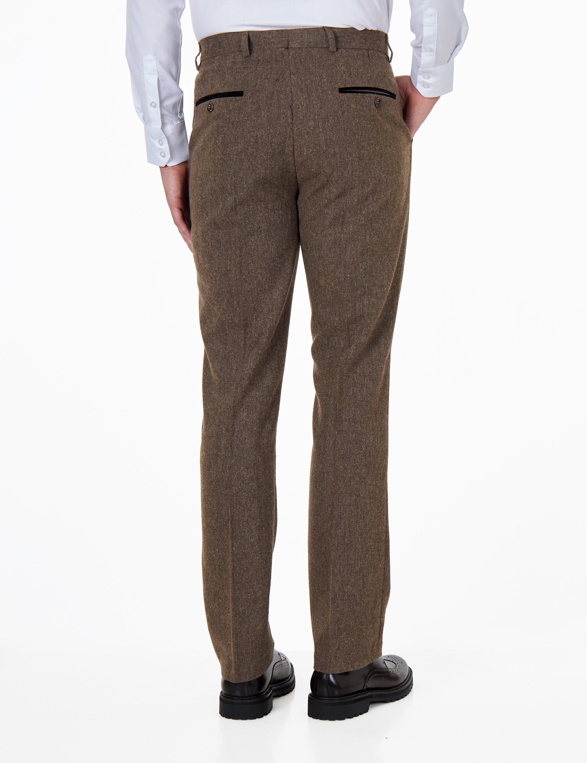 Dane D4-  Mens Brown Classic Herringbone Tweed Tailored Fit Trousers