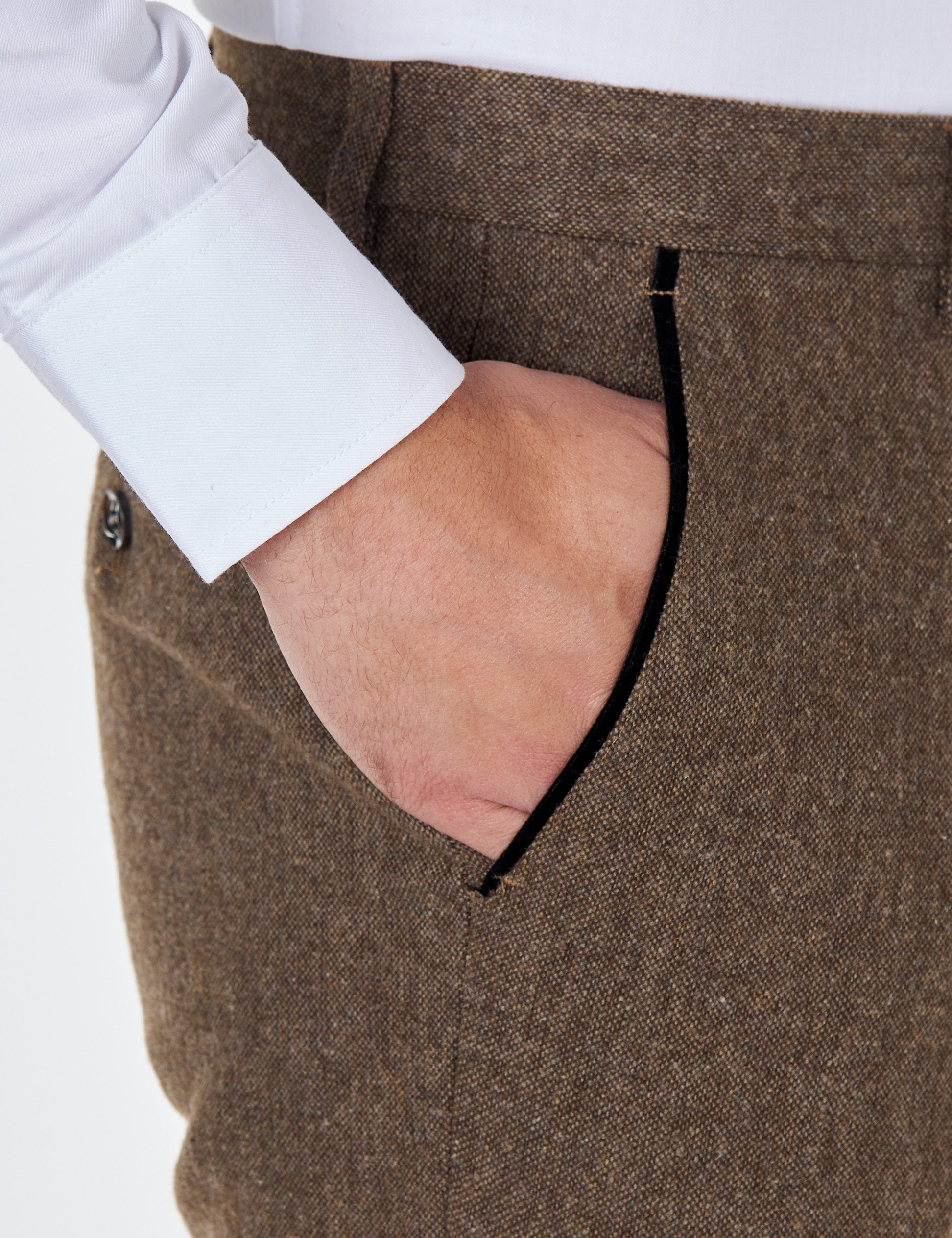 Dane D4-  Mens Brown Classic Herringbone Tweed Tailored Fit Trousers