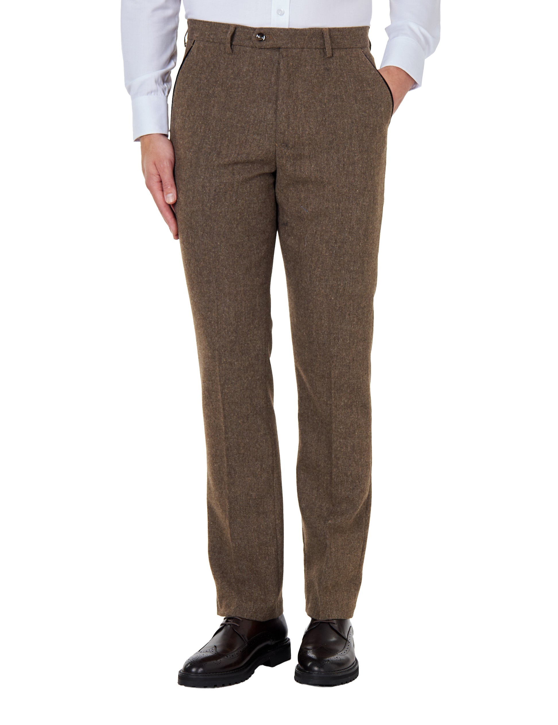 Dane D4-  Mens Brown Classic Herringbone Tweed Tailored Fit Trousers