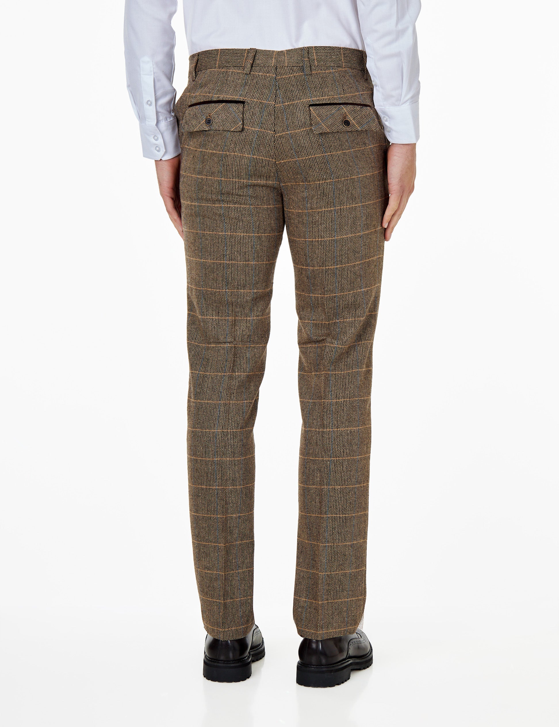 Elton E3 - Mens Brown Herringbone Tweed Checks Trousers