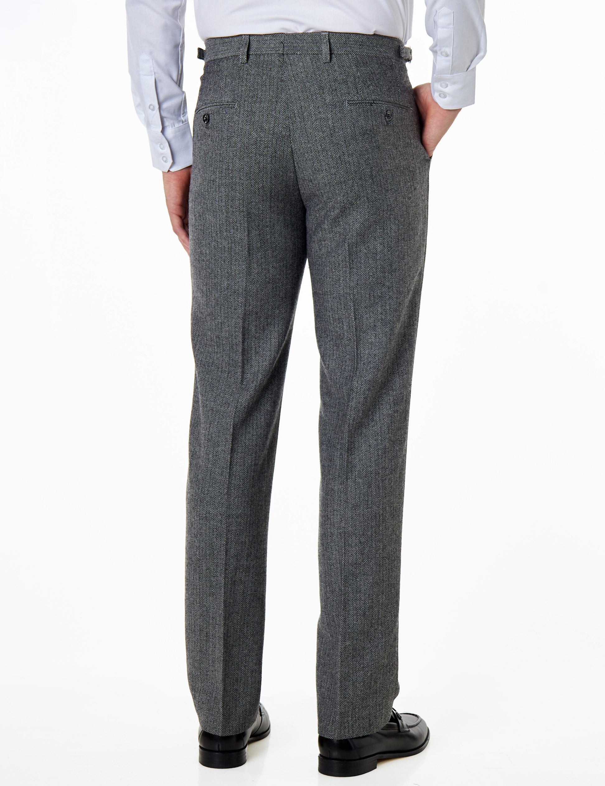 Jax -Mens Grey Herringbone Tweed Trouser