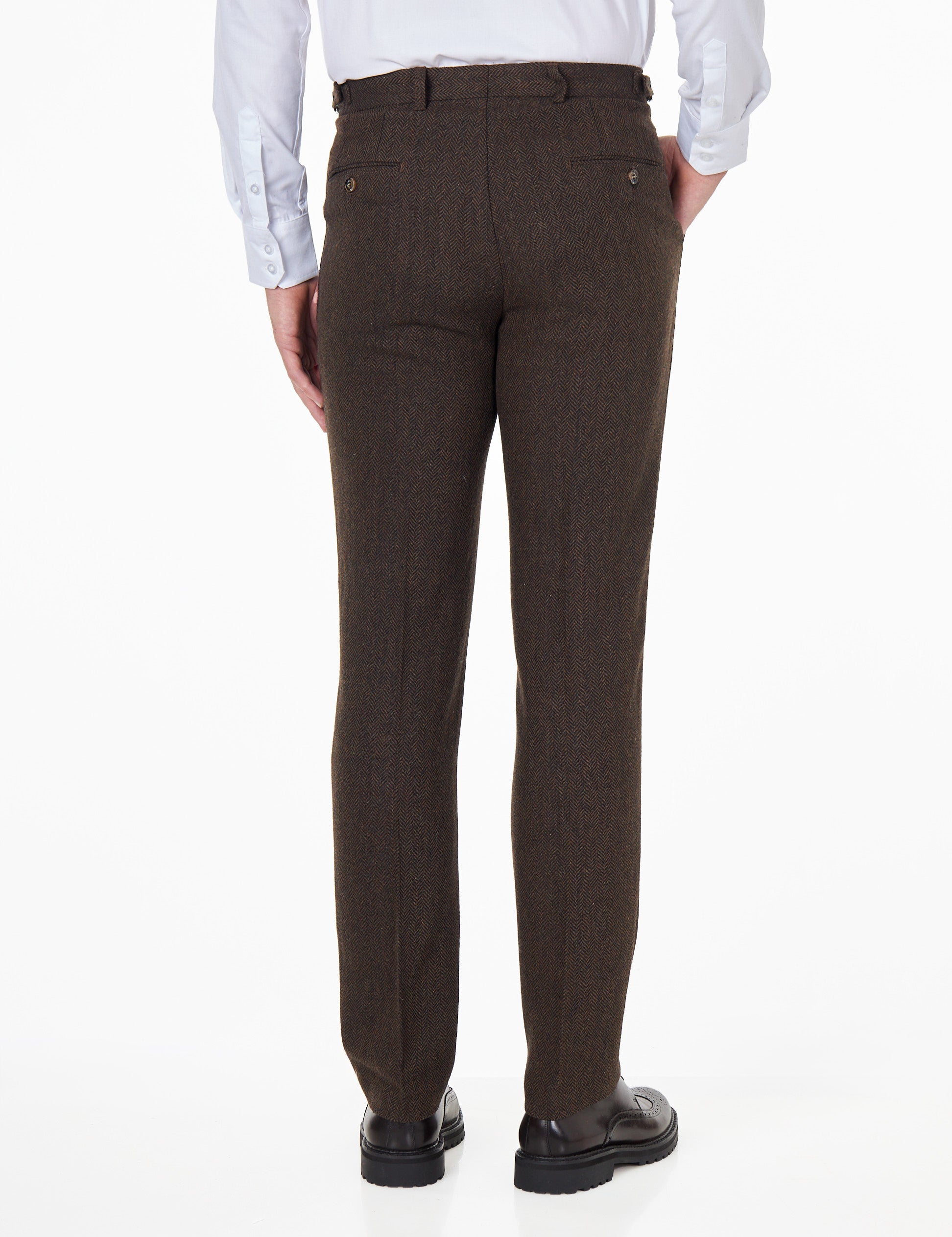 Tyler - Pantalon à chevrons en tweed rétro marron pour homme