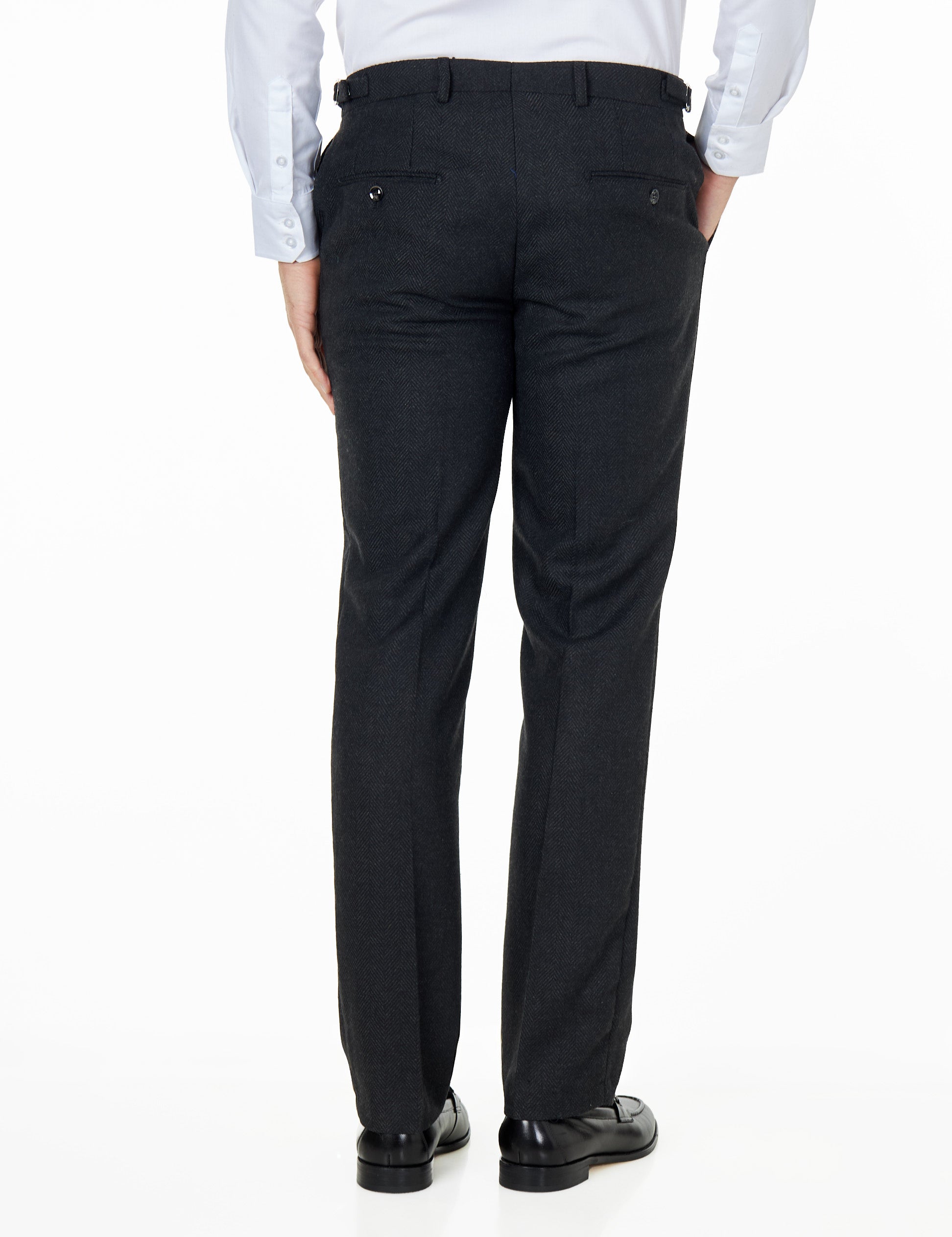 Tyler - Pantalon à chevrons en tweed rétro gris foncé pour homme