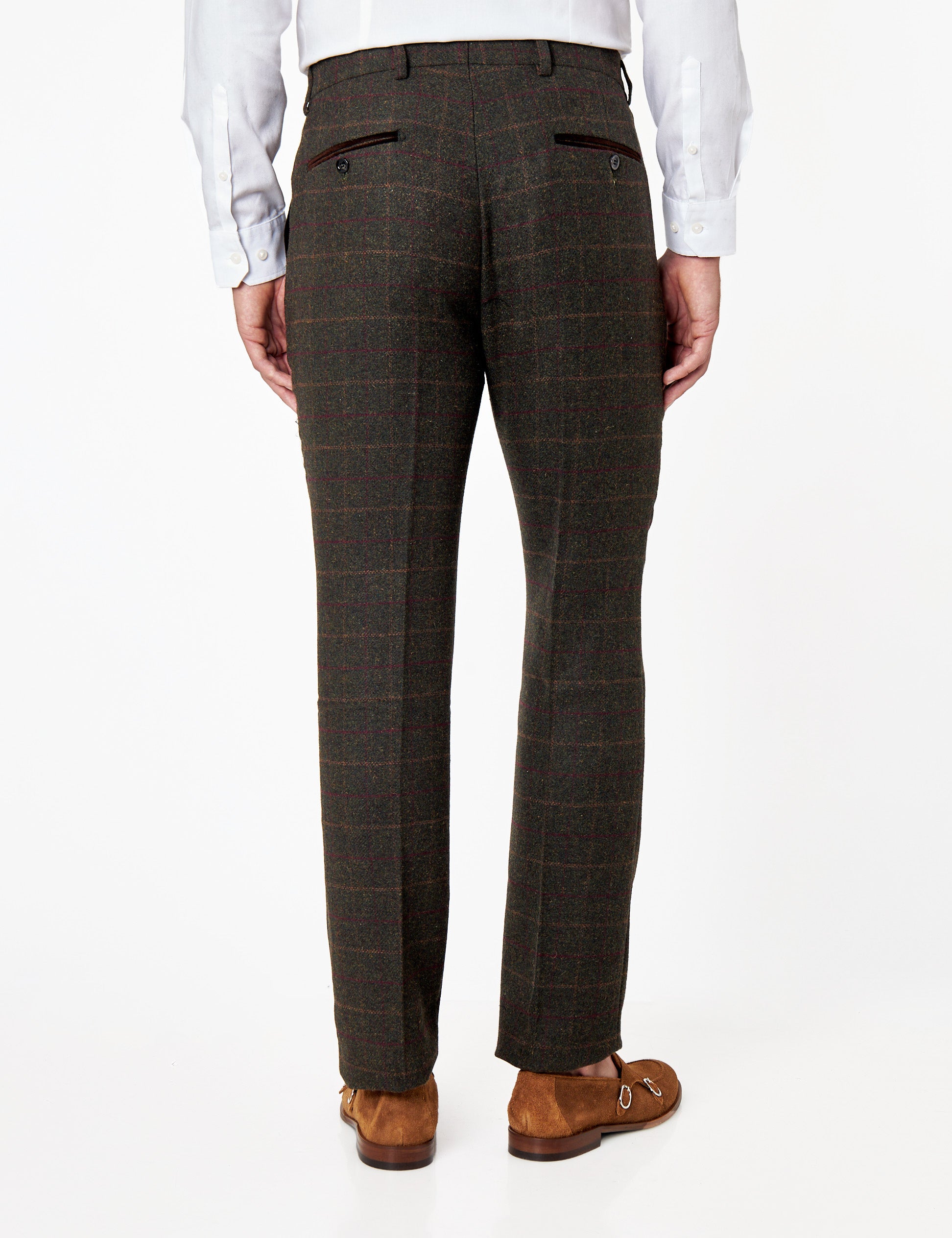 VITORI A2 - Mens Green Vintage Styled Check Herringbone Tailored Fit Trousers