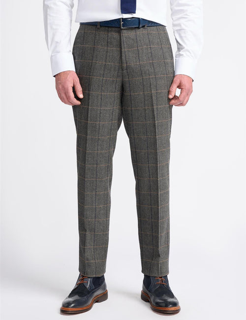 ALBERT - TWEED CHECK GREY TROUSERS