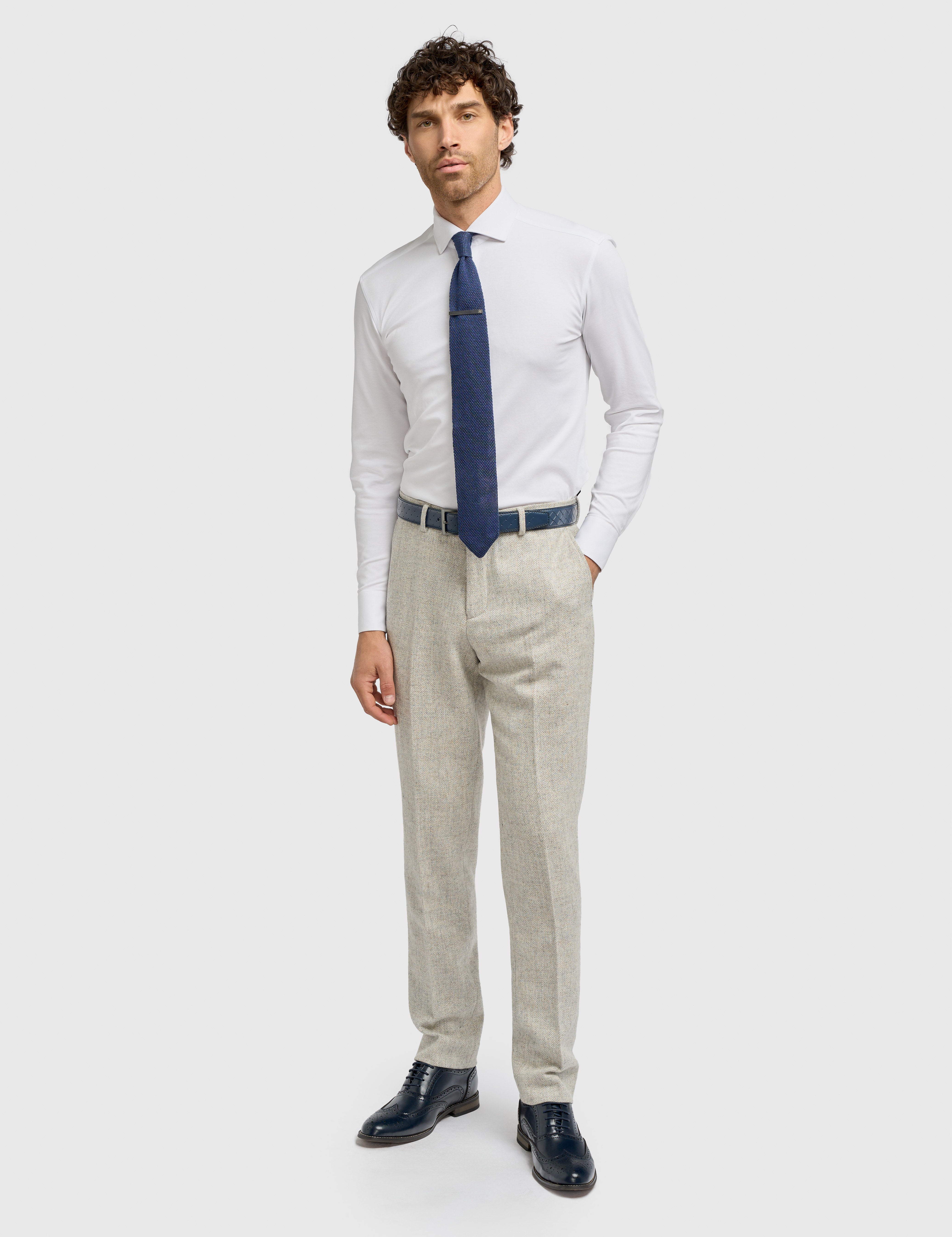 CAVANI – Thomas Tailored Suit Wool Pearl Grey Herringbone