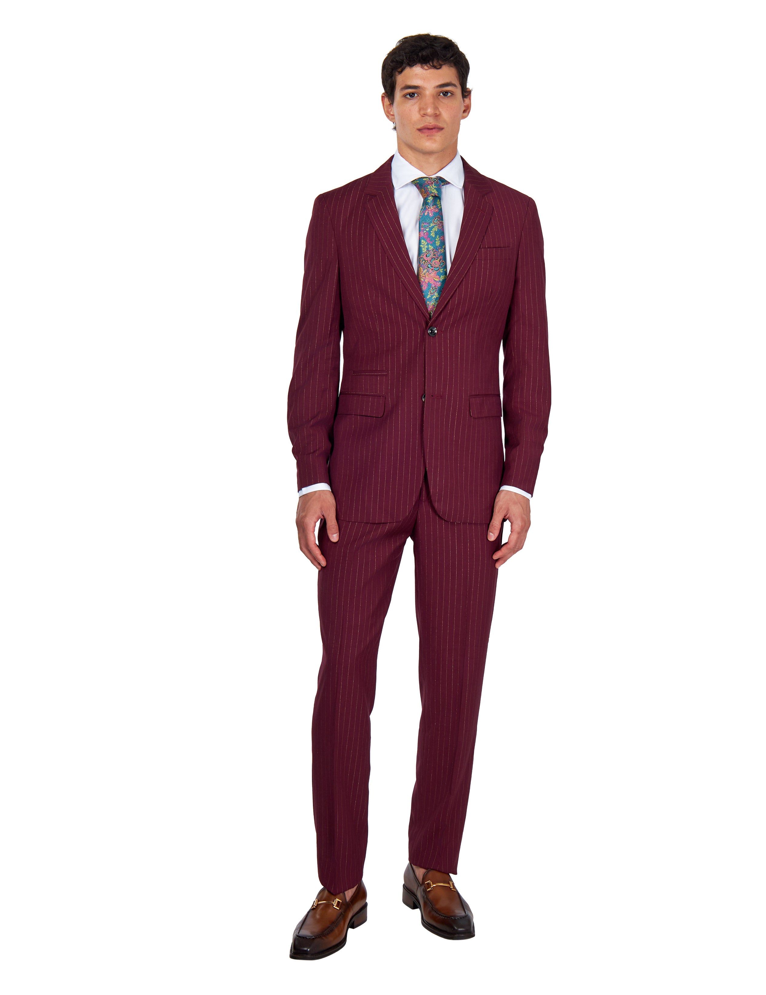 NEIL – Mens Maroon Gold Pinstripe Blazer Tailored Fit Jacket