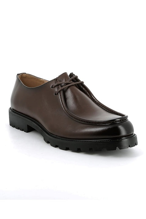 Brown Faux Leather Moc Toe Derby Shoes Classic Lace-Up
