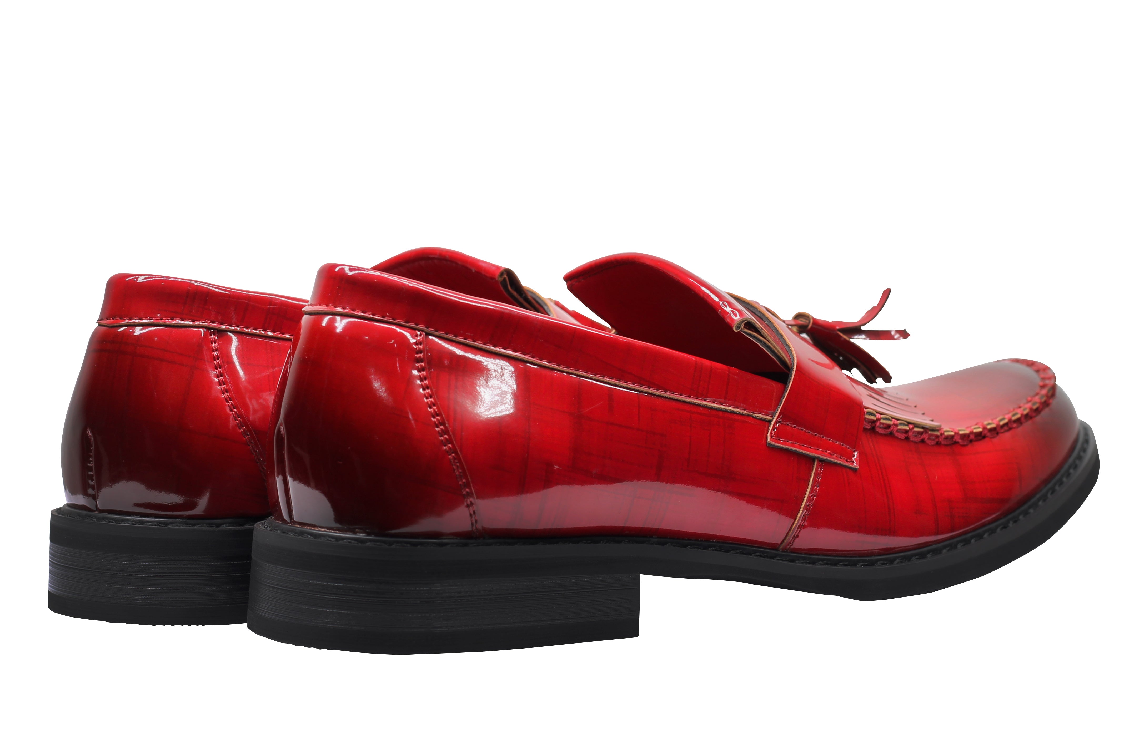 FAUX LEATHER TASSEL LOAFERS IN RED
