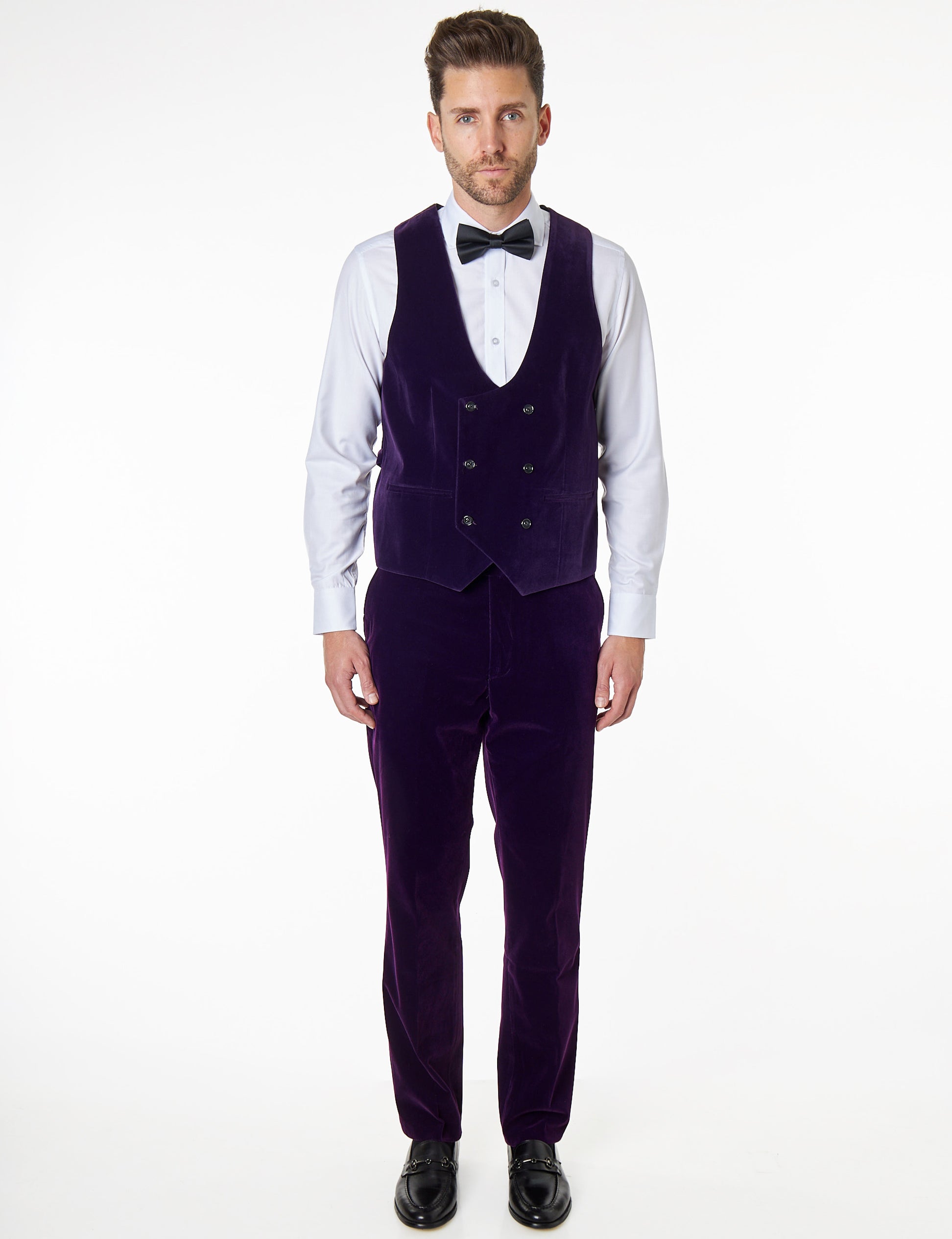 RICKY Purple Velvet Low U Cut Waistcoat