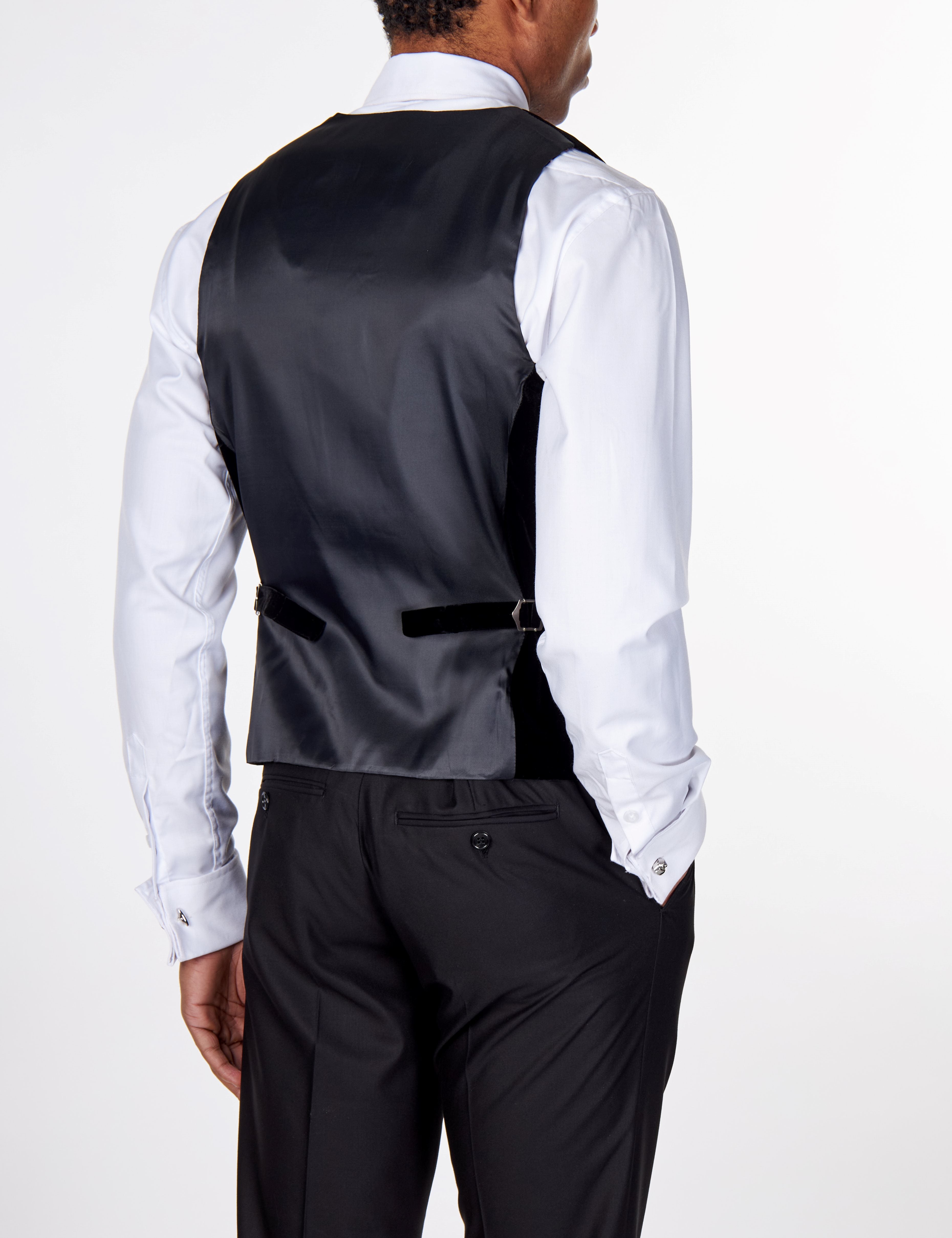 TIM Gilet en Velours Noir Coupe U Basse