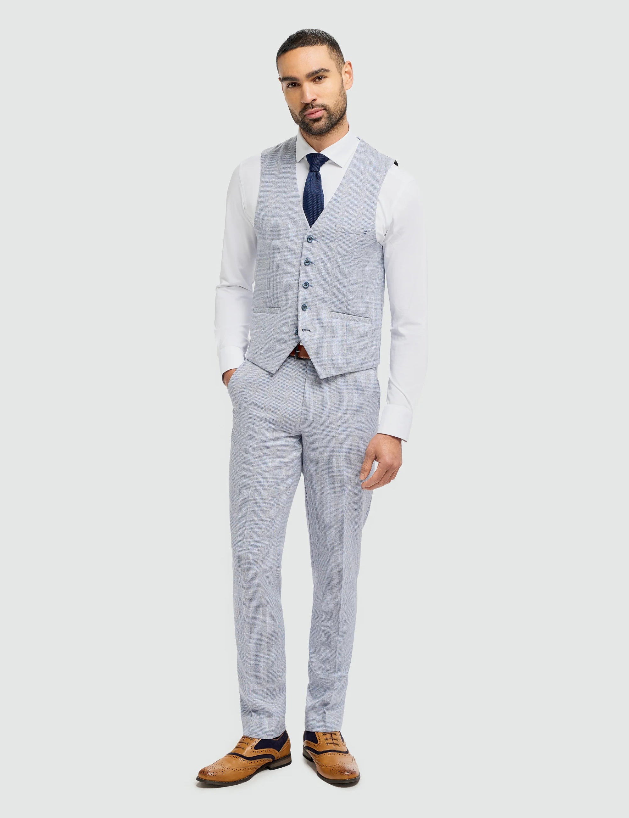 CARIDI - SKY BLUE CHECK WAISTCOAT