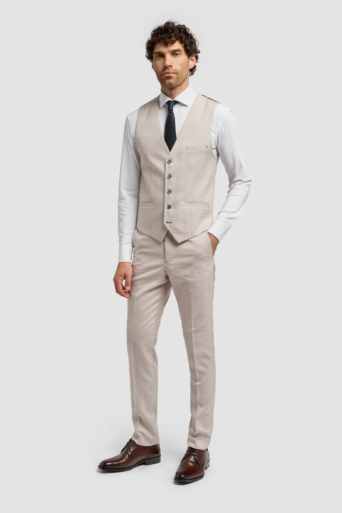 CARIDI - BEIGE CHECK WAISTCOAT