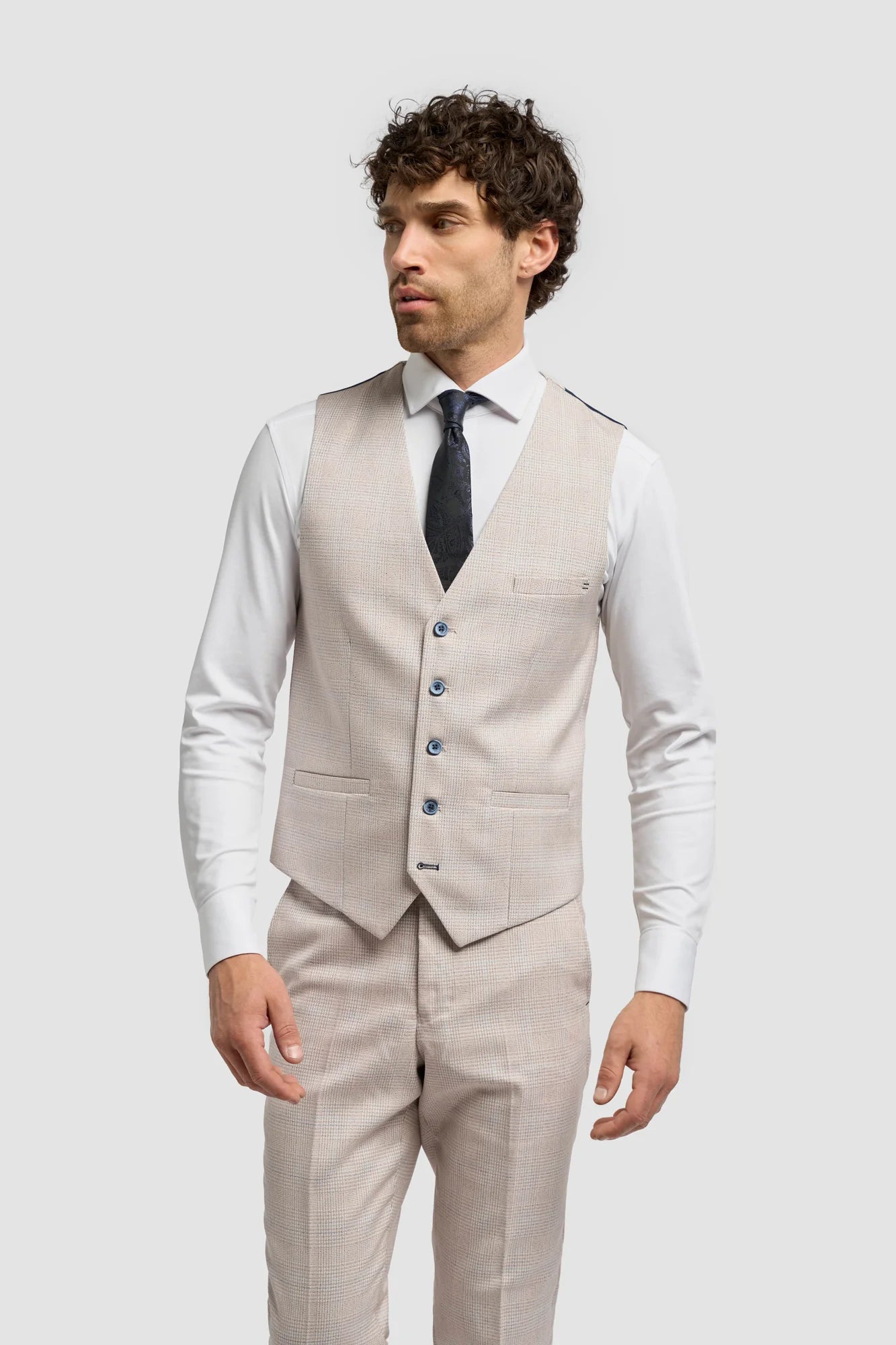 CARIDI - BEIGE CHECK WAISTCOAT