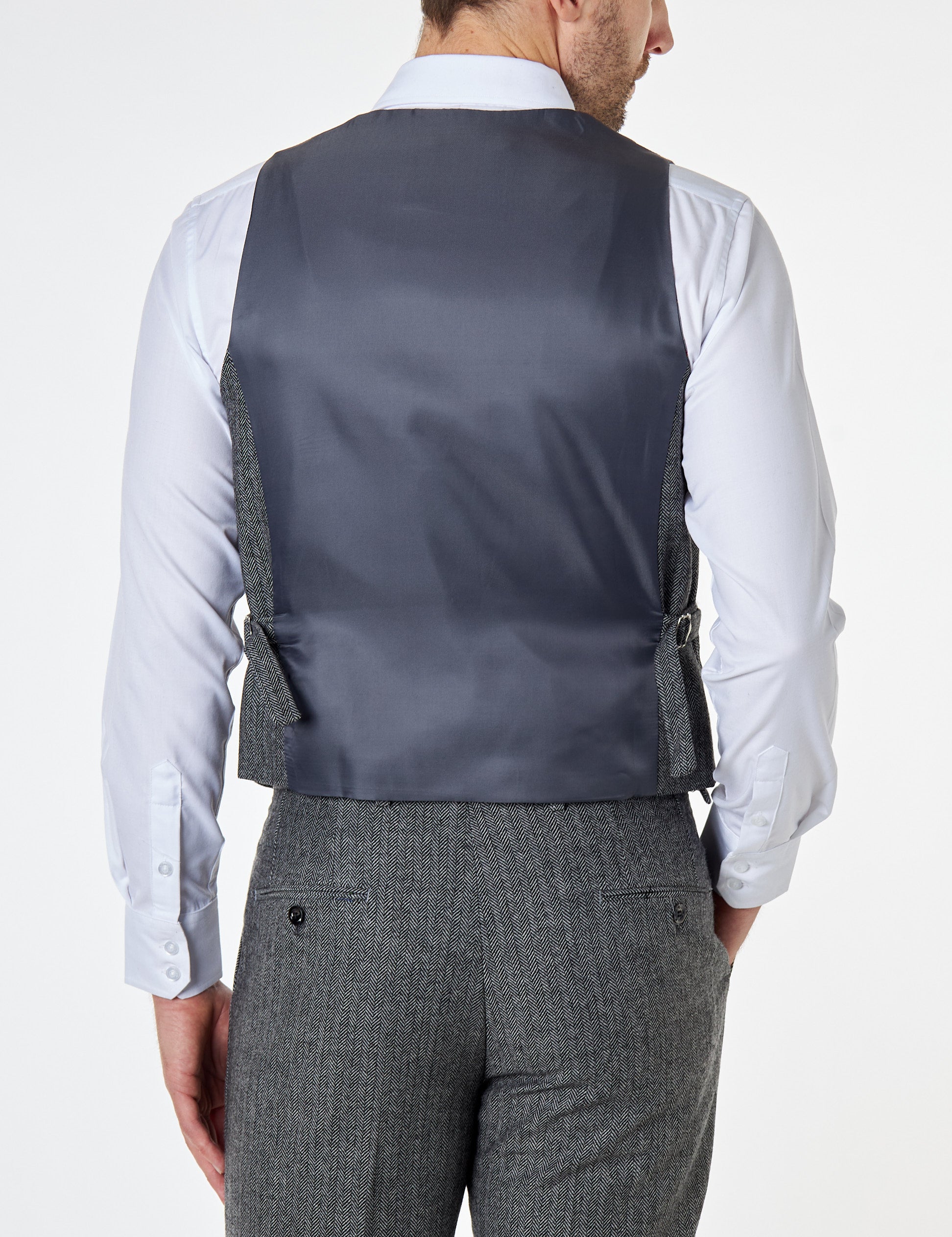 JAX - HERRINGBONE TWEED DOUBLE BREASTED GREY WAISTCOAT