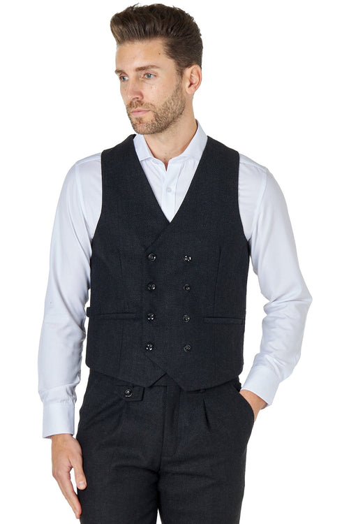 Tyler - gilet croisé en tweed gris foncé