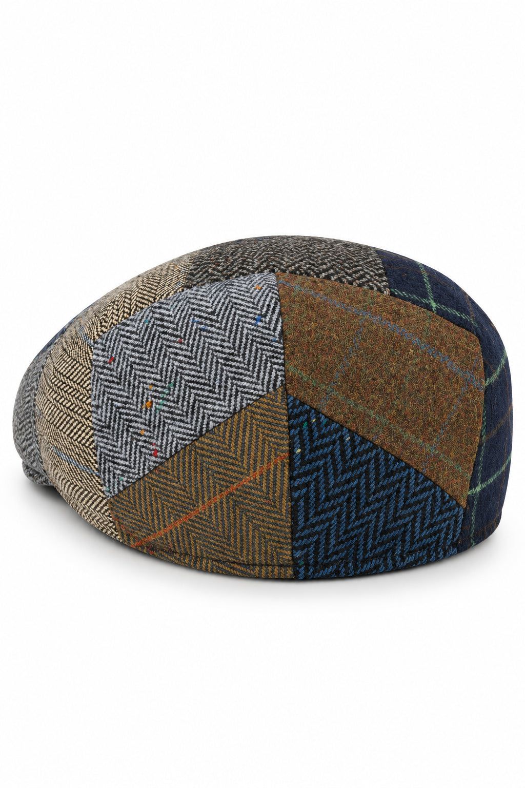 Multicolour Wool Herringbone Tweed Patchwork Flat Cap