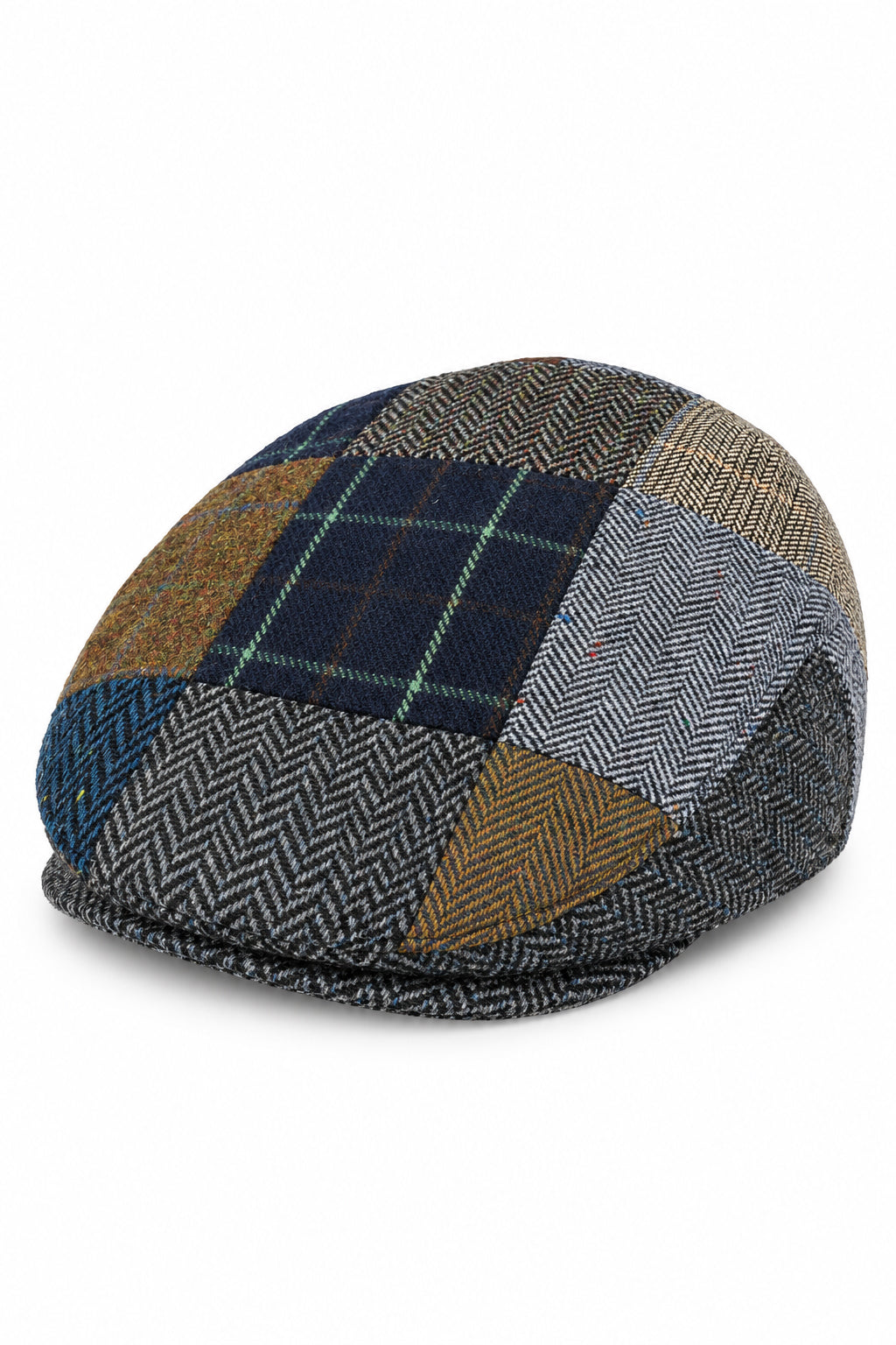 Multicolour Wool Herringbone Tweed Patchwork Flat Cap