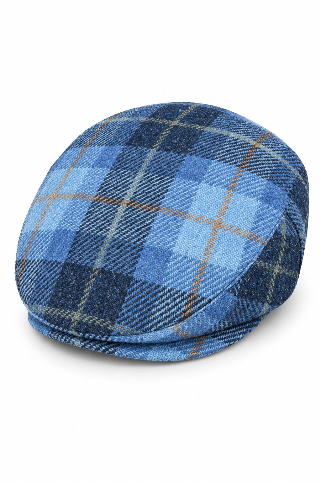 Blue Wool Checked Tweed Flat Cap