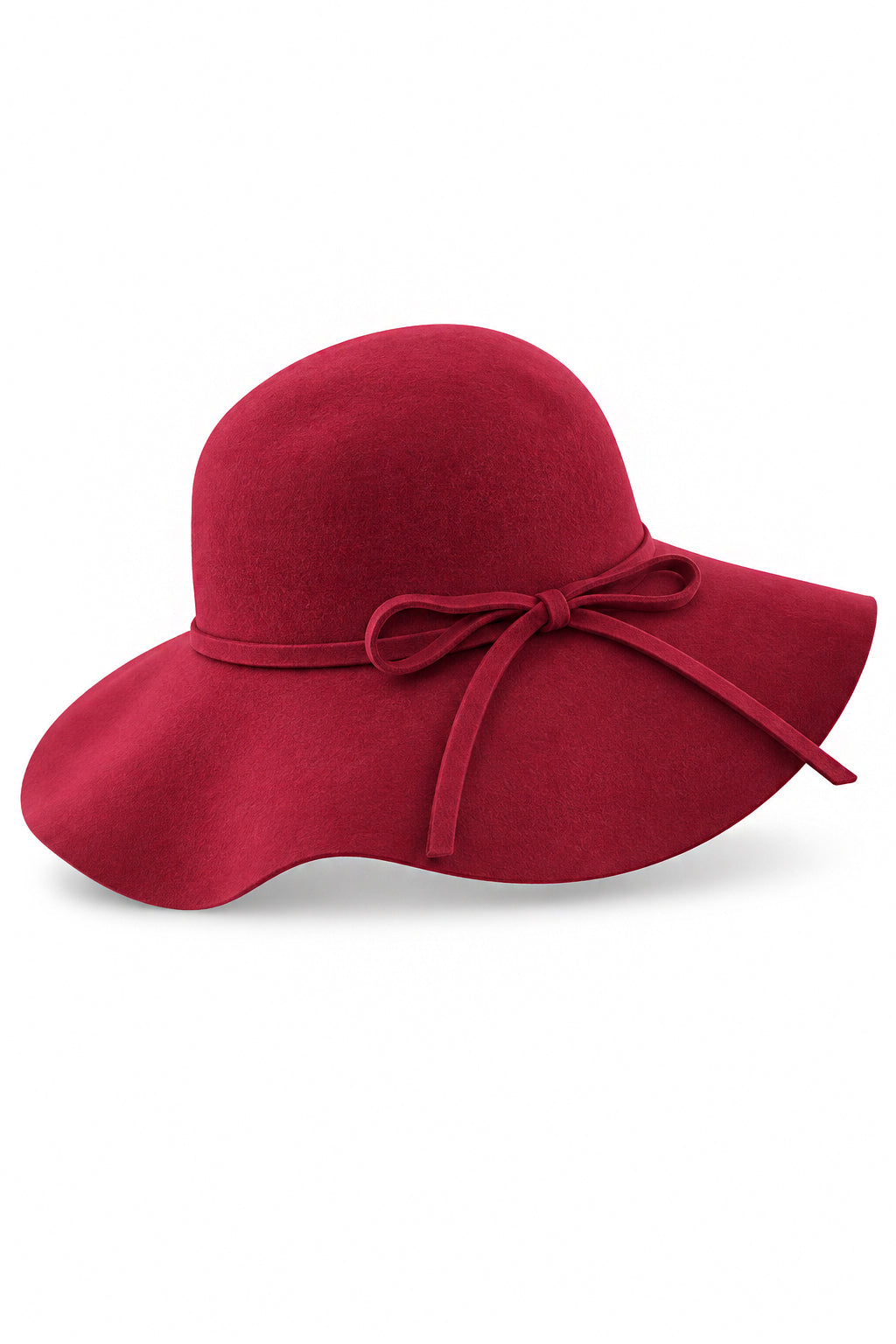 Ladies 100% Wool Wide Brim Floppy Hat with Bow Trim – Wine
