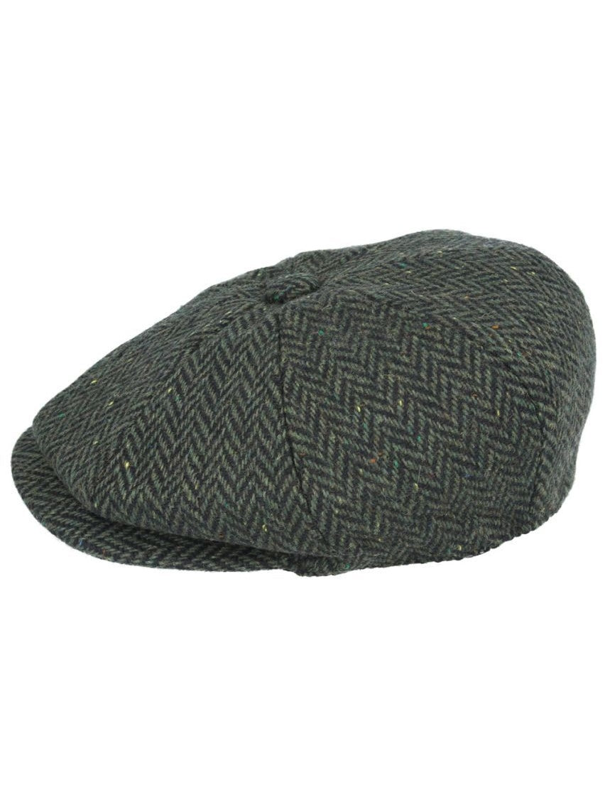 HERRINGBONE WOOL BLEND NEWSBOY FLAT CAP