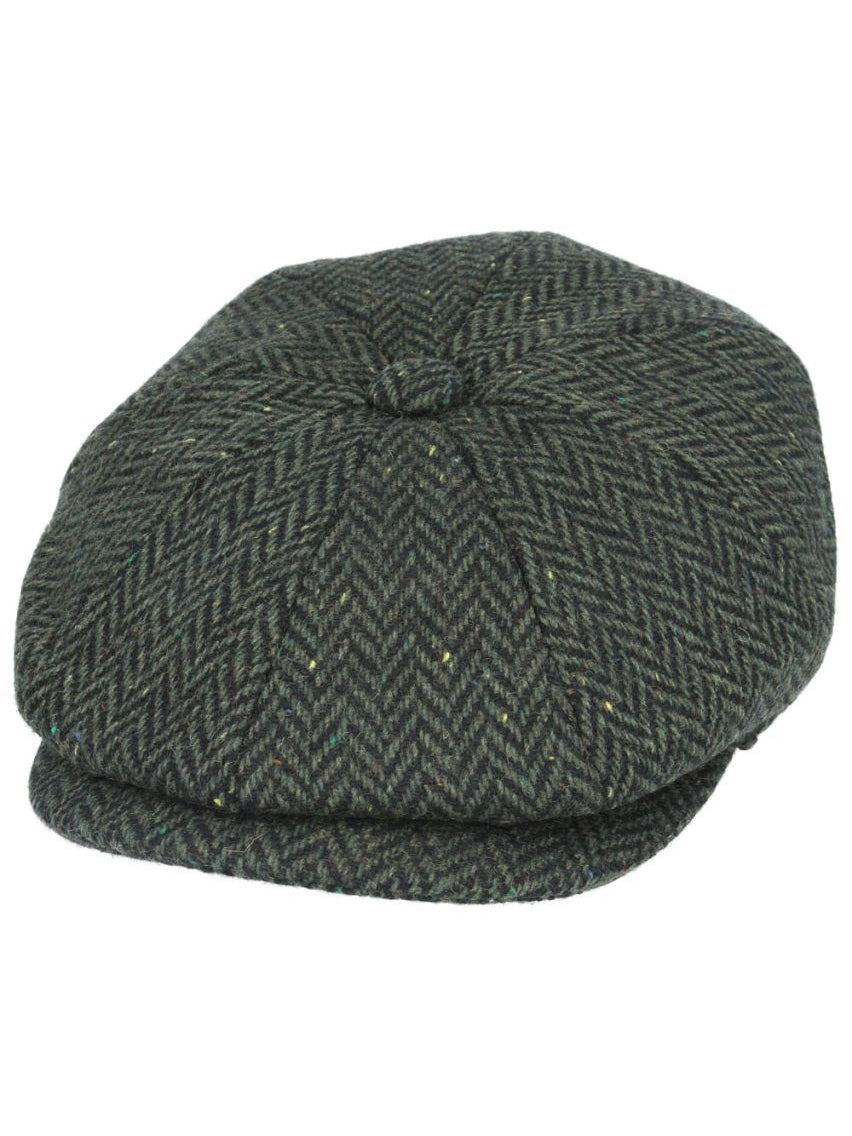 HERRINGBONE WOOL BLEND NEWSBOY FLAT CAP