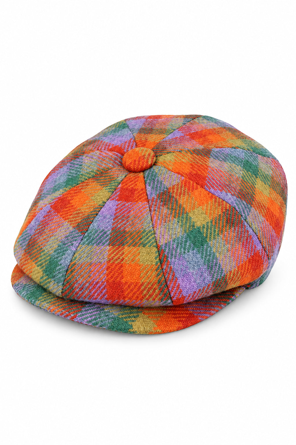 Multicolour Tartan Checked Tweed Wool 8 Panel Newsboy Cap