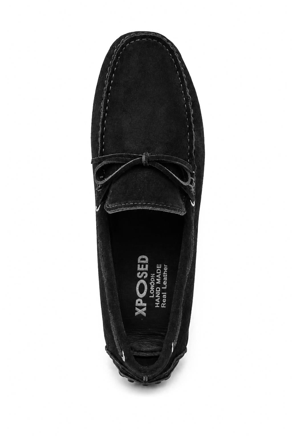 MAT Men's Real Suede Slip-On Loafers - Black Driving Shoes