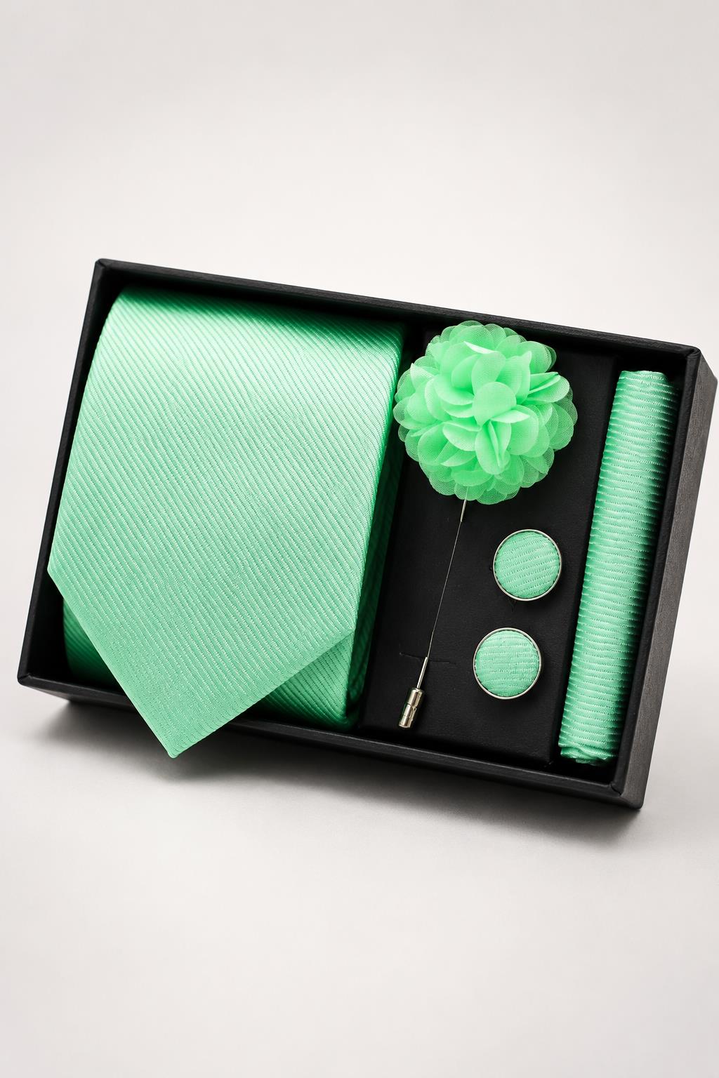 Men’s Mint Green Ribbed 4-Piece Tie Wedding Gift Set