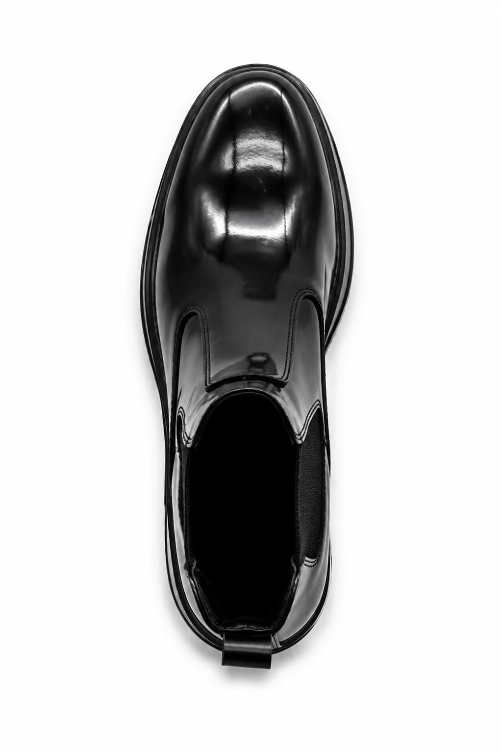 Men's Black Patent Faux Leather Retro Chelsea Boots Lug Sole