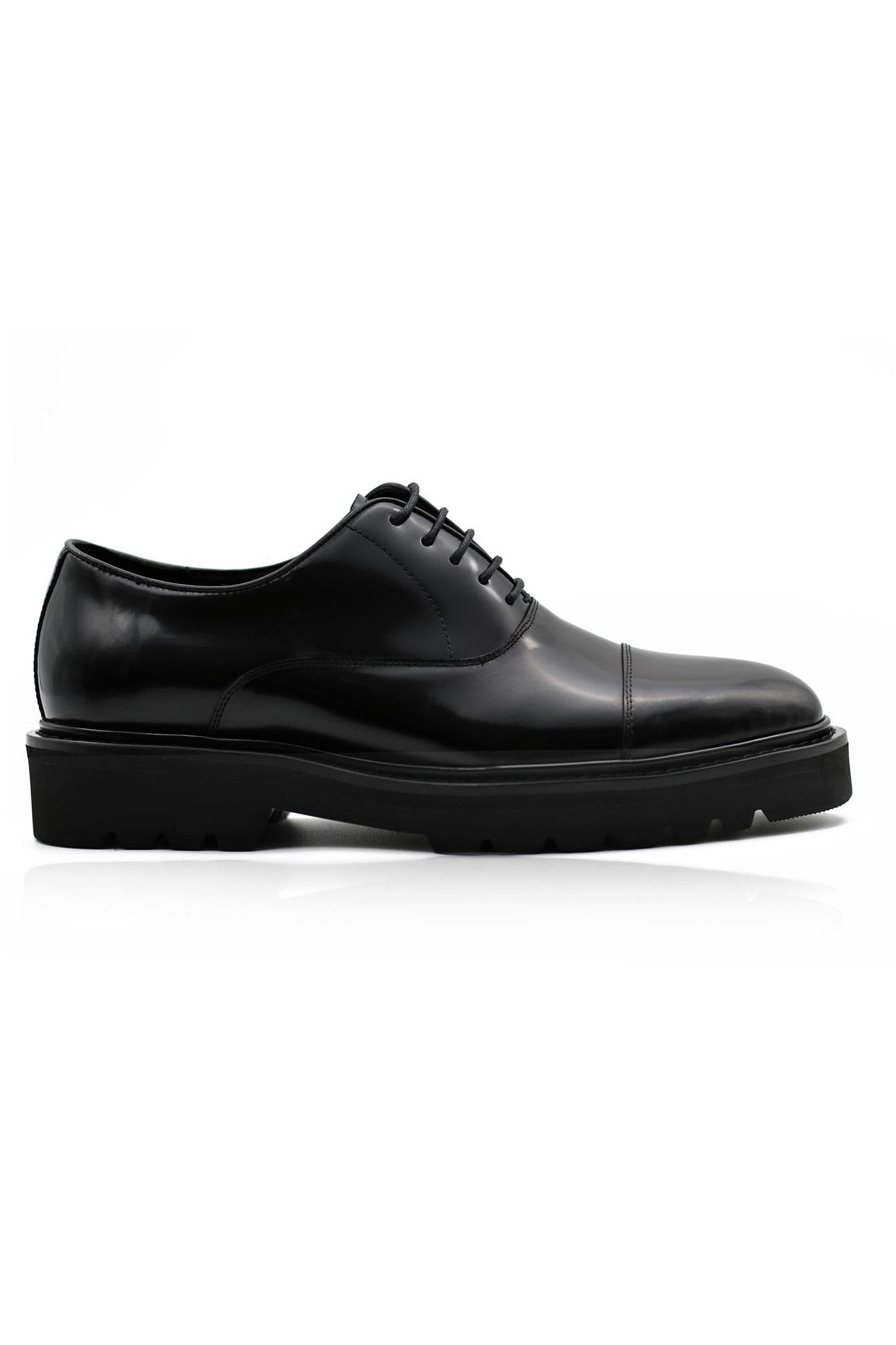 BLACK POLISHED LEATHER OXFORD SHOES – LUG SOLE