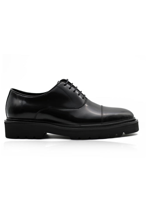 BLACK POLISHED LEATHER OXFORD SHOES – LUG SOLE