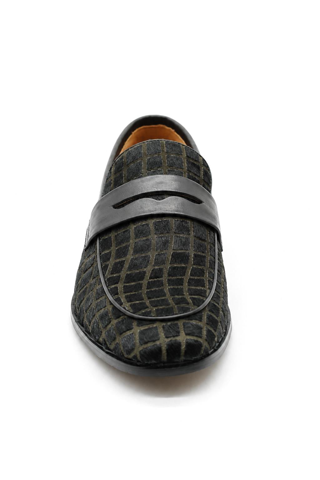 GINO Men’s Black Patterned Horsehair Leather Penny Loafers