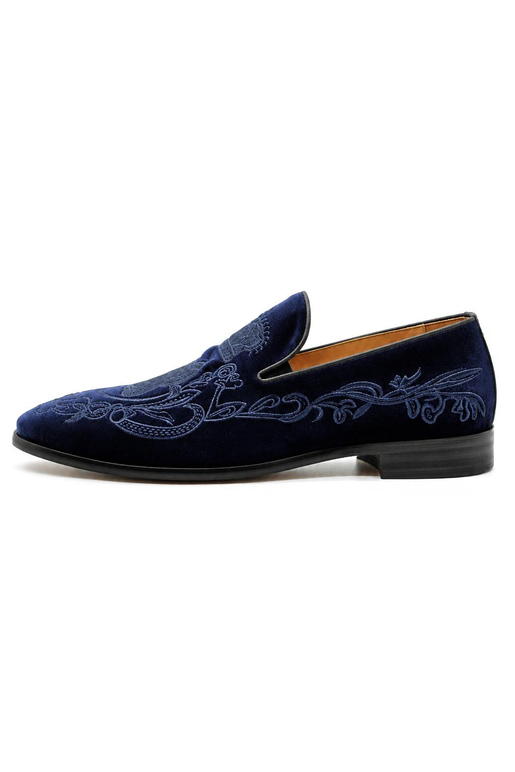 FRED Men’s Navy Blue Embroidered Velvet Party Loafers
