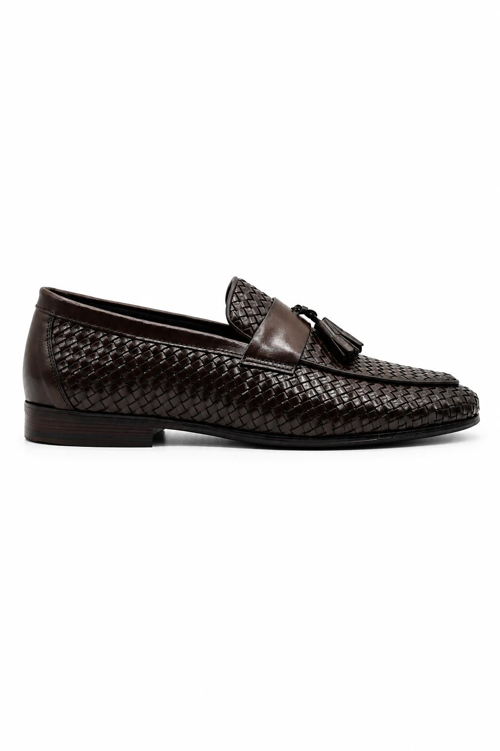 DIVO Men’s Brown Handmade Woven Leather Tassel Loafers