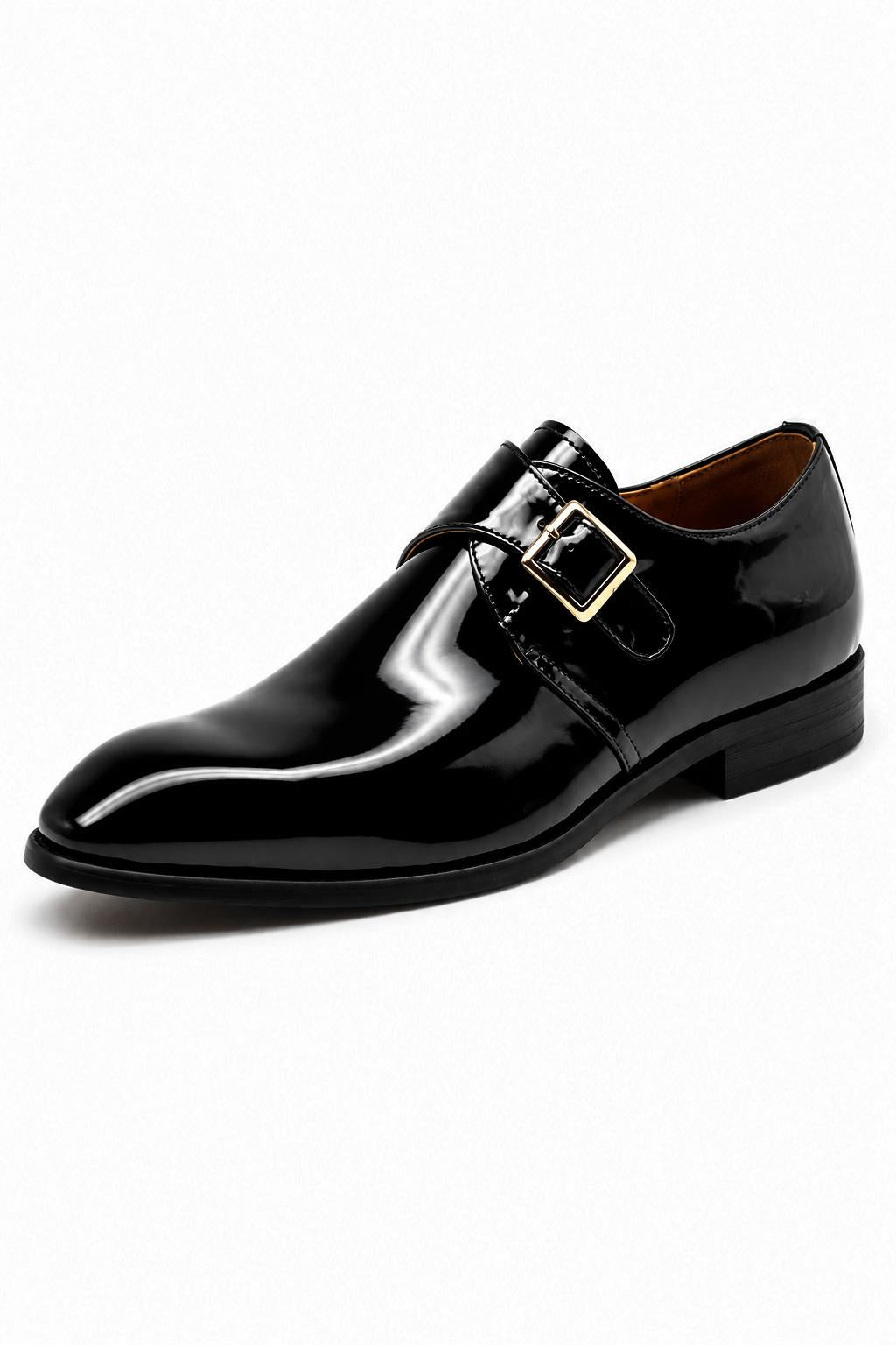 VALE Men’s Black Patent Leather Single Monk Strap Shoes
