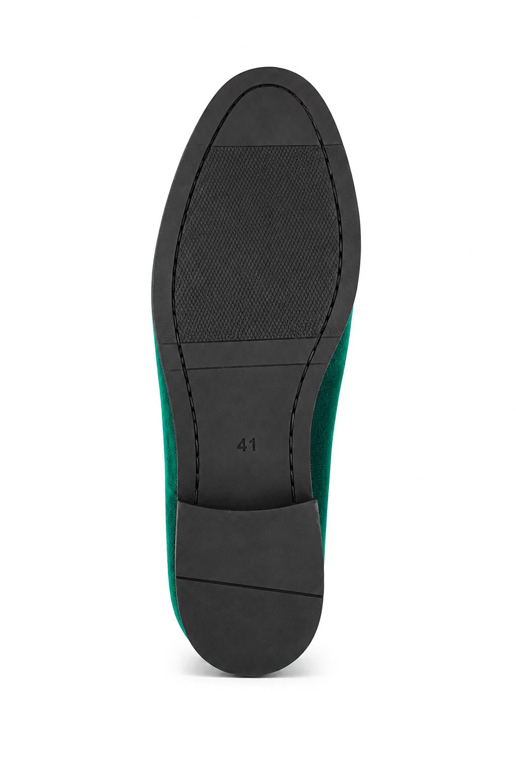 Men's Green Smooth Velvet Gold Chain Dress Loafers
