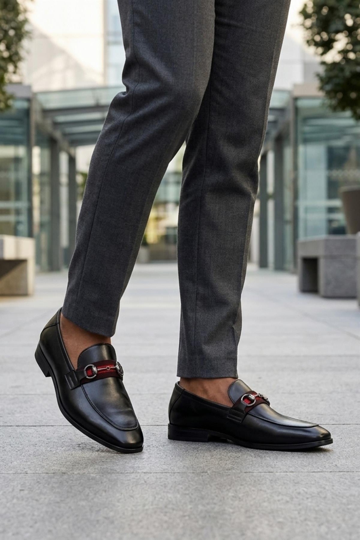 Black Leather Loafers with Snaffle Bit Buckle