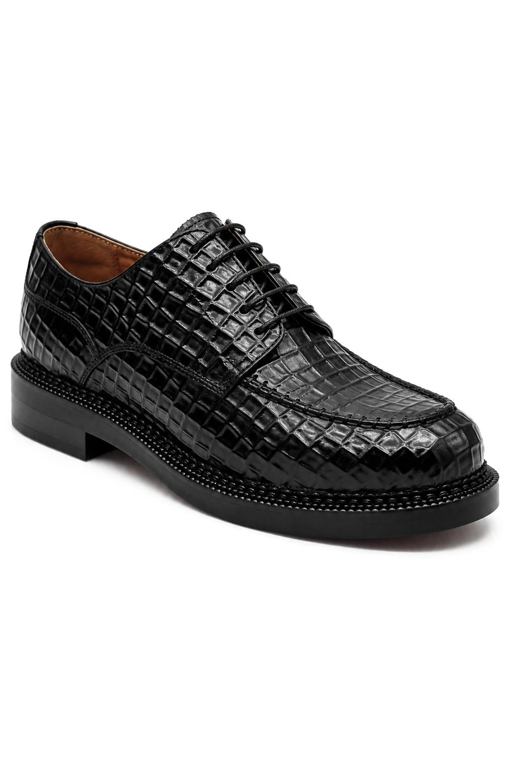 MARLOW Men’s Black Croc-Embossed Leather Moc-Toe Derby Shoes