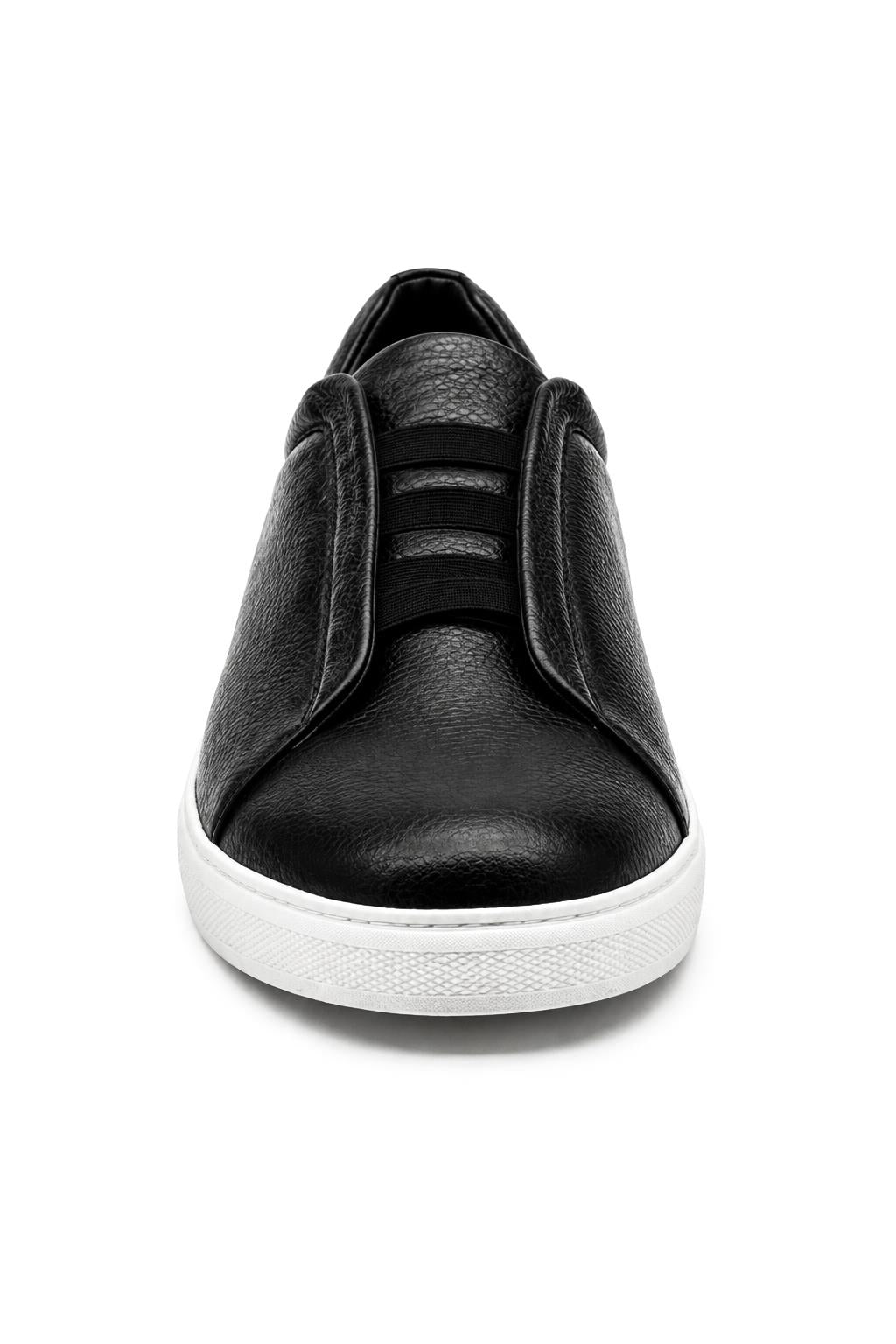 Men’s Black Faux Leather Slip-On Trainers
