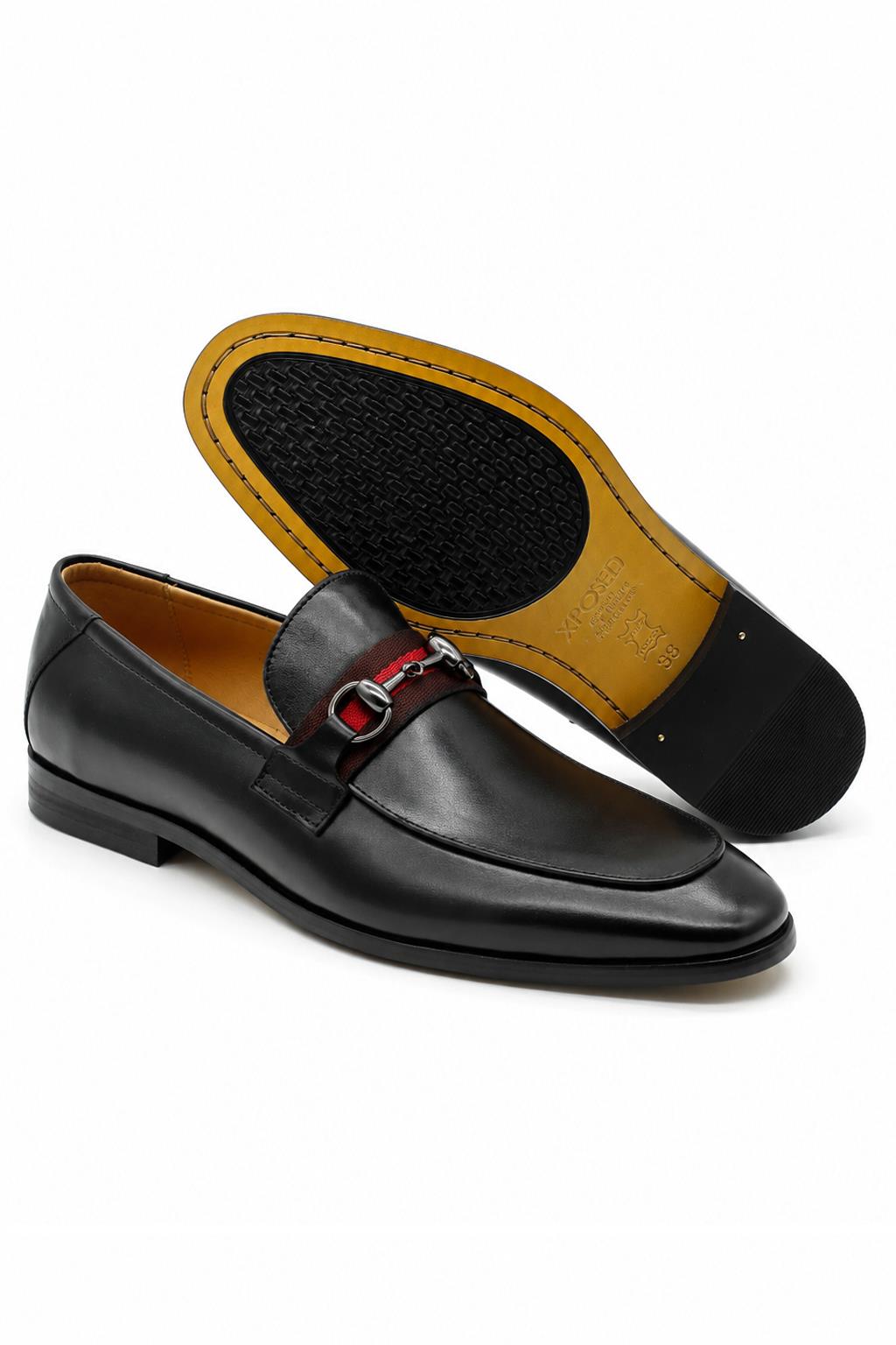 Black Leather Loafers with Snaffle Bit Buckle
