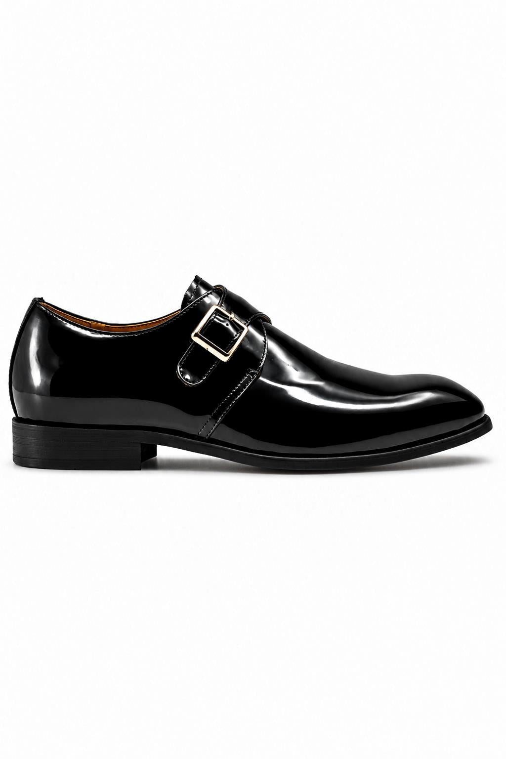VALE Men’s Black Patent Leather Single Monk Strap Shoes