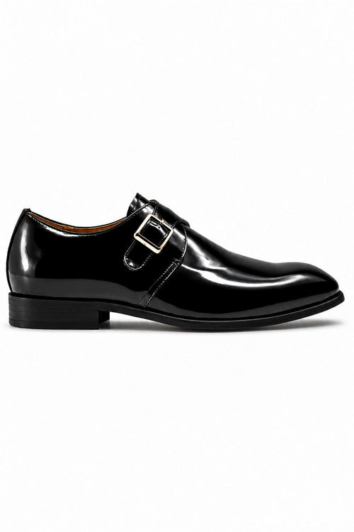 VALE Men’s Black Patent Leather Single Monk Strap Shoes